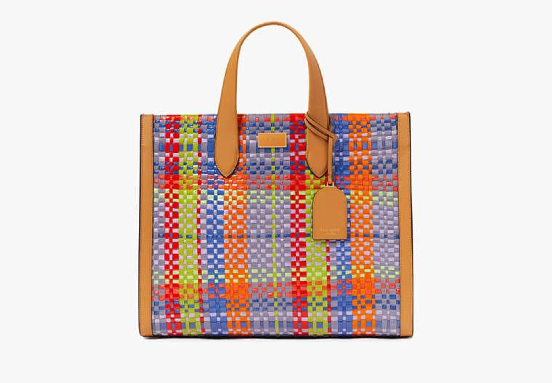 Manhattan Madras Plaid Woven Straw Large Tote