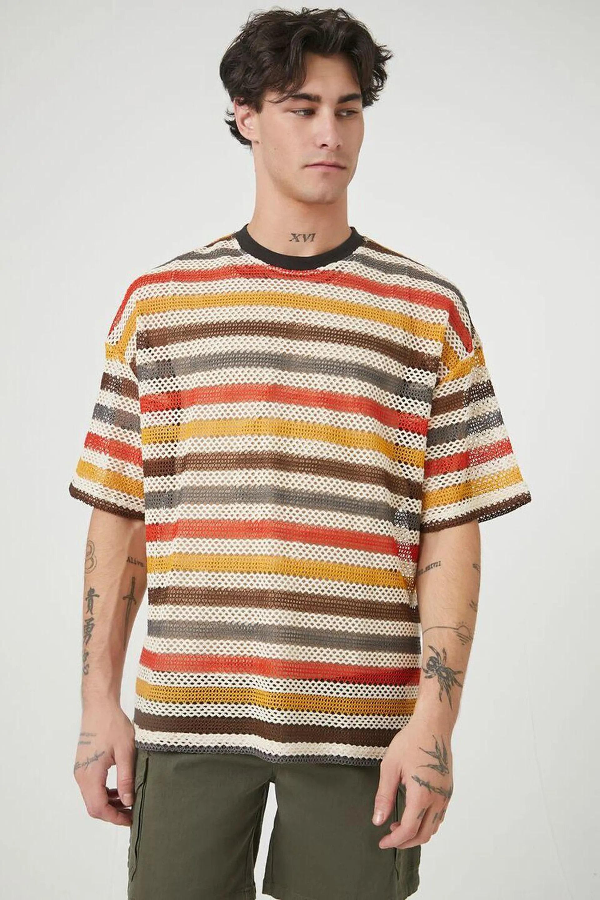 Mesh Striped Crew Tee