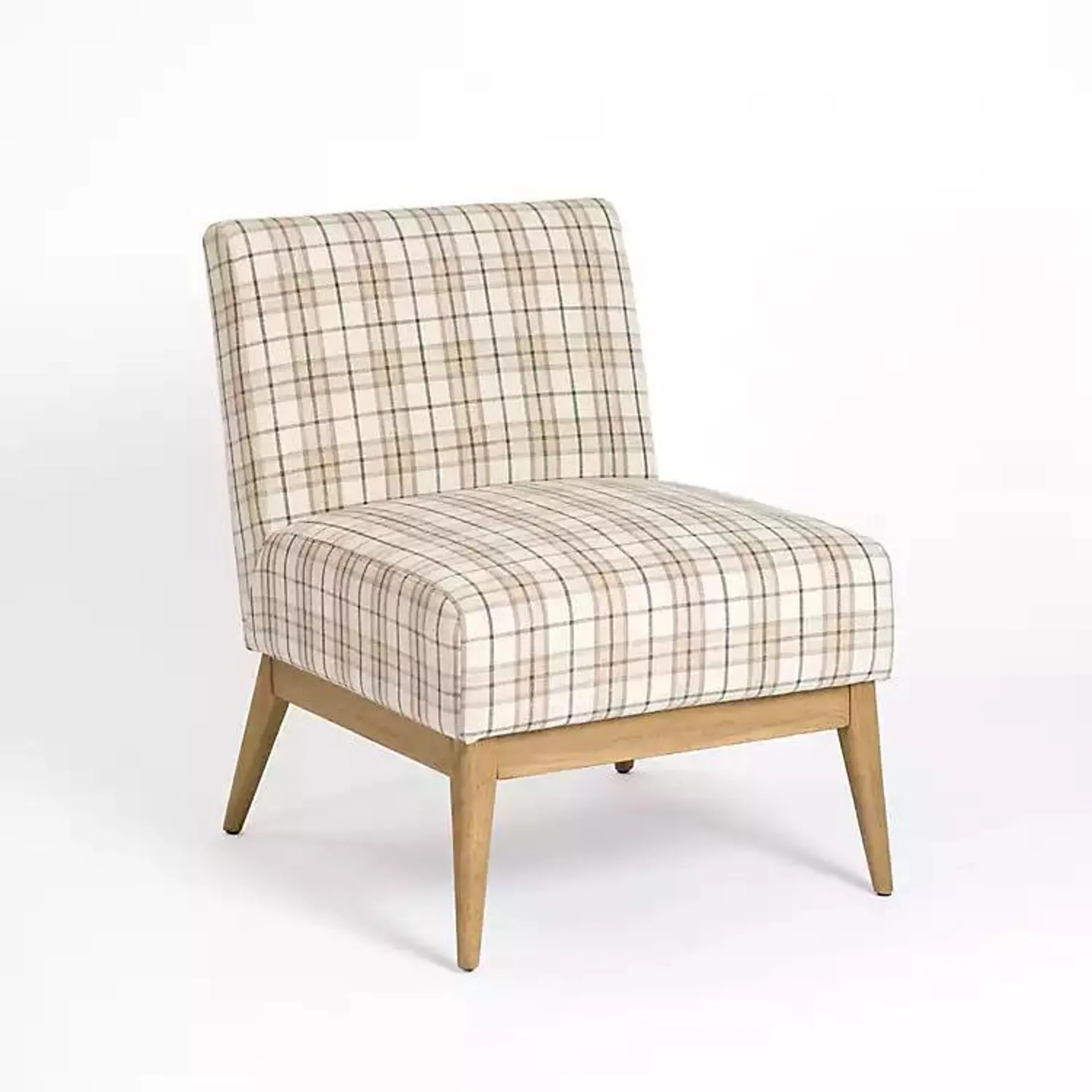 Neutral Plaid Slipper Accent Chair