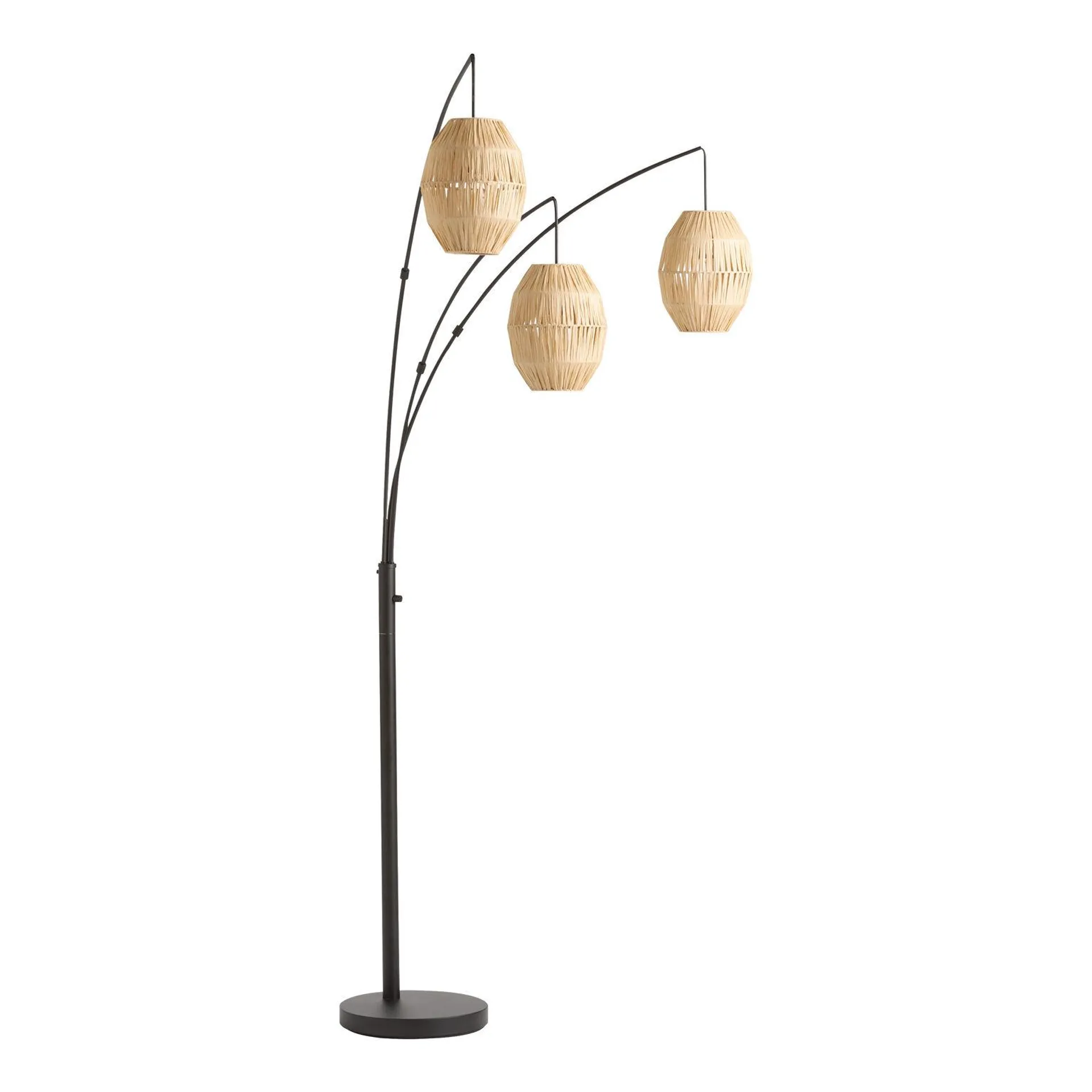 Raffia Globe and Metal 3 Light Adjustable Arc Floor Lamp