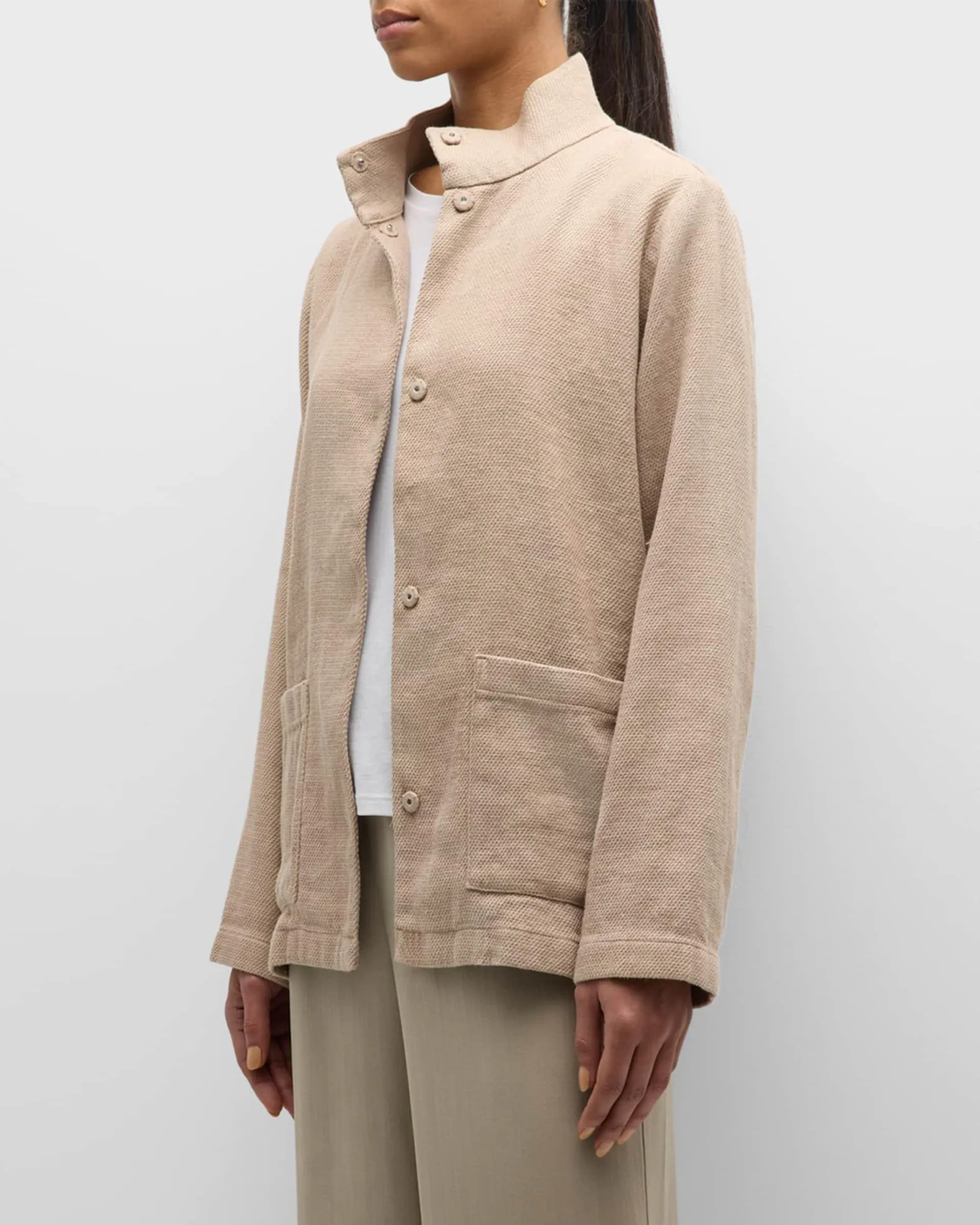 Stand-Collar Snap-Front Jacket