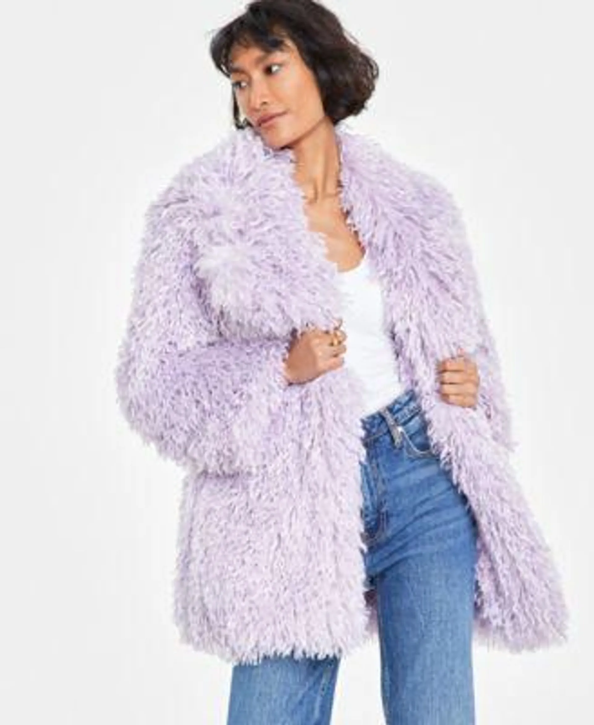 Women's Solid Faux-Fur Notch-Collar Jacket, Created for Macy's