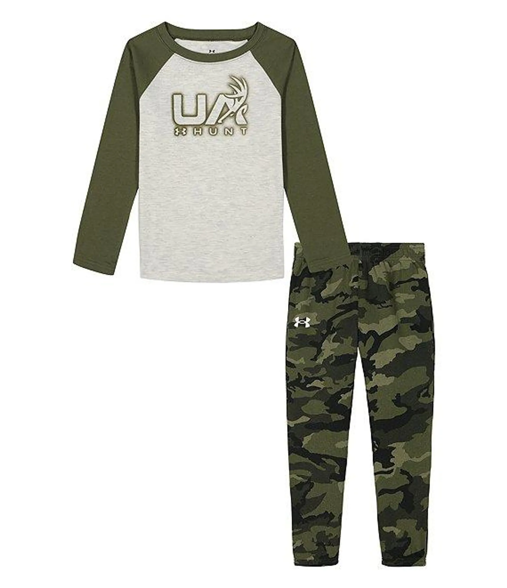 Little Boys 2T-7 Raglan Sleeve Hunt Color Block Knit T-Shirt & Camouflage-Printed Fleece Jogger Pant Set