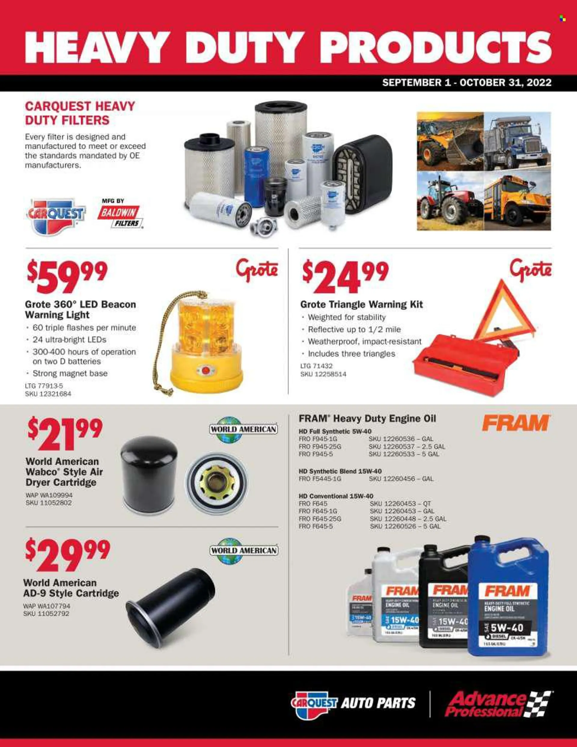 Carquest Flyer - 09/01/2022 - 10/31/2022 - Sales products - motor oil. Page 1.