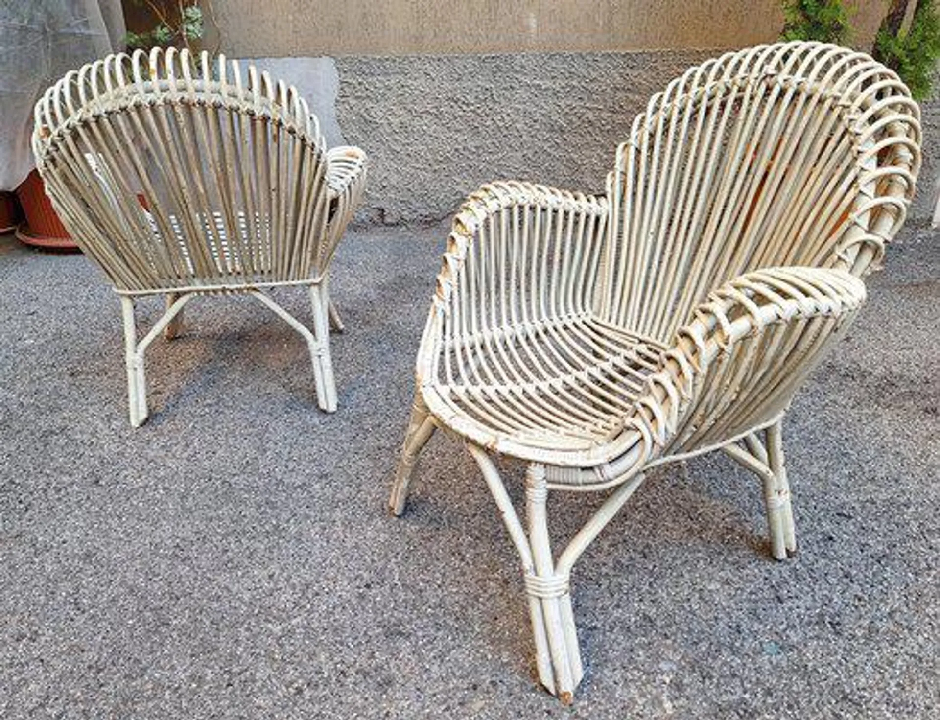 Armchairs in Malacca and White Laquered Bamboo, 1960s, Set of 2