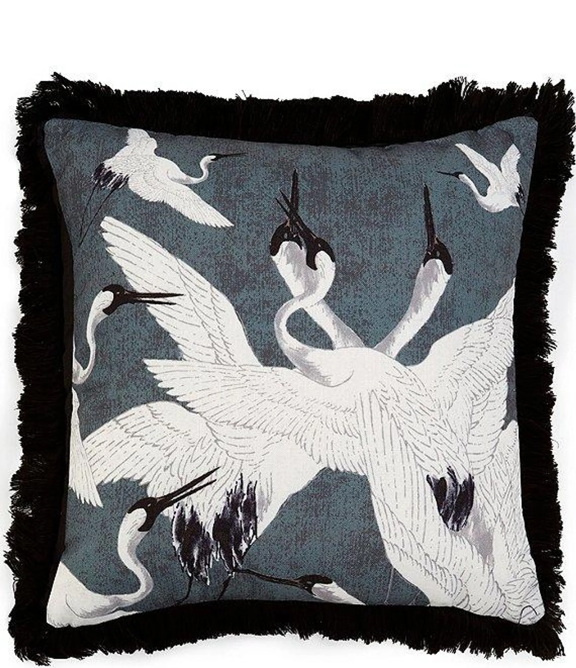 Printed Flying Cranes Fringe Decorative Square Pillow