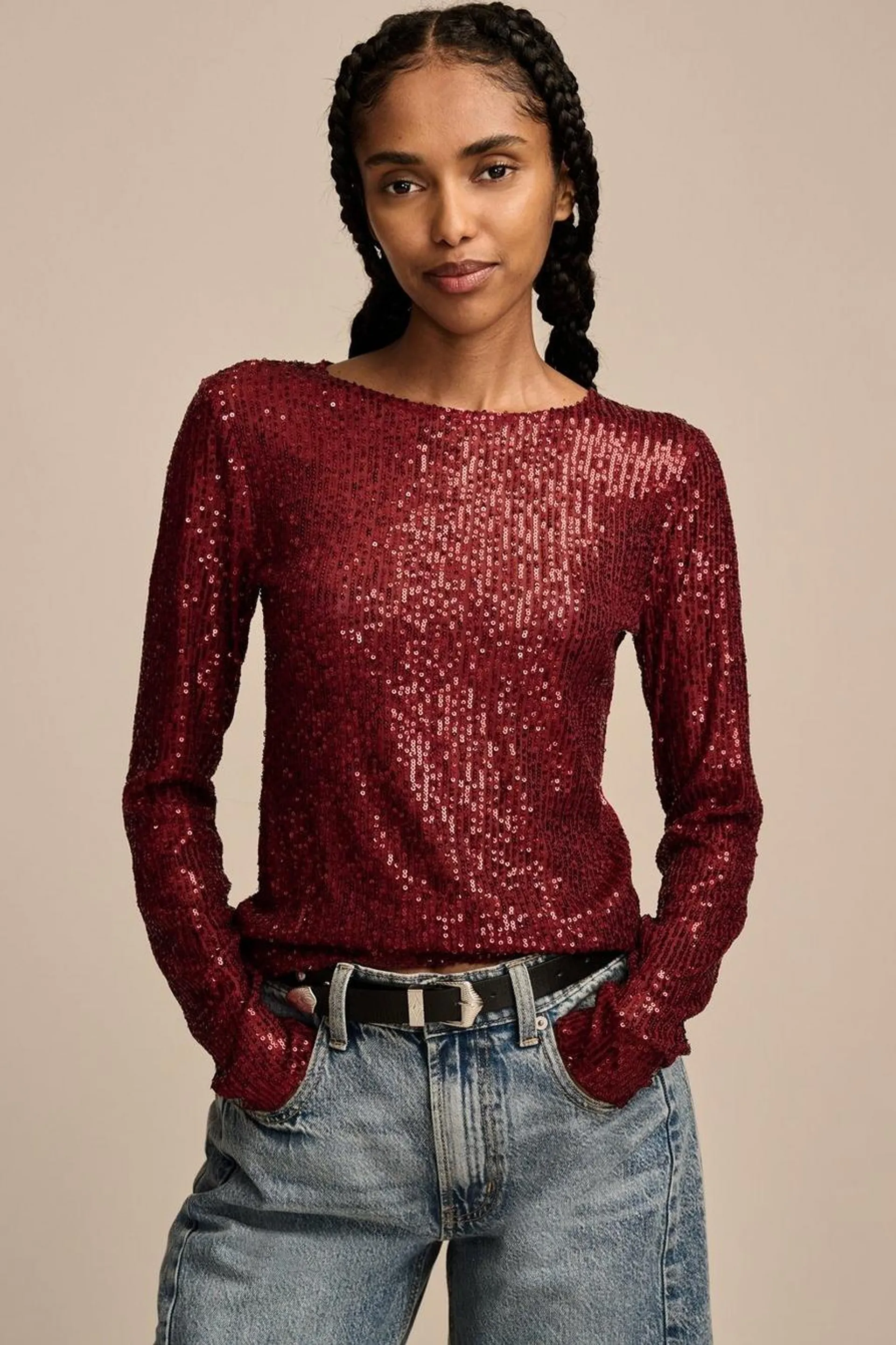 sequin long sleeve layering top