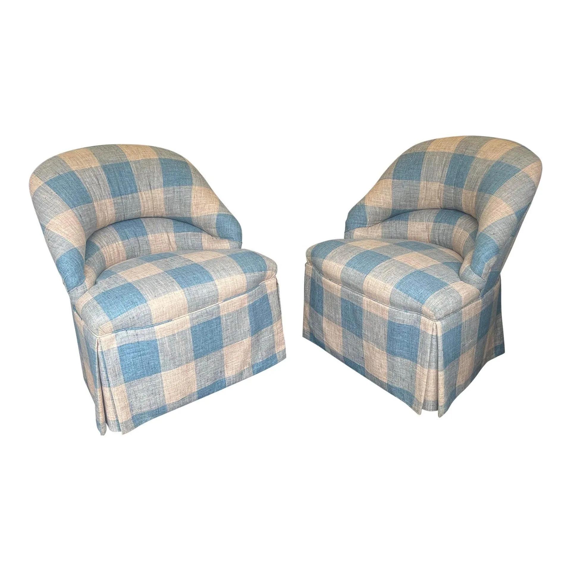 Vintage Gingham Napoleon III Style Armchairs - a Pair