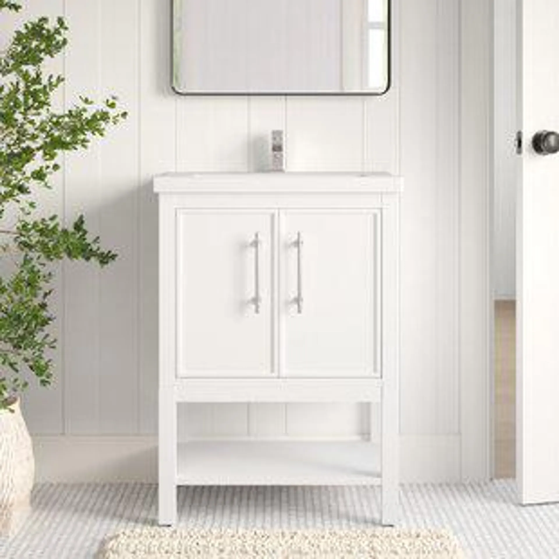 Jewell 24.425'' Free-standing Single Bathroom Vanity with Ceramic Vanity Top