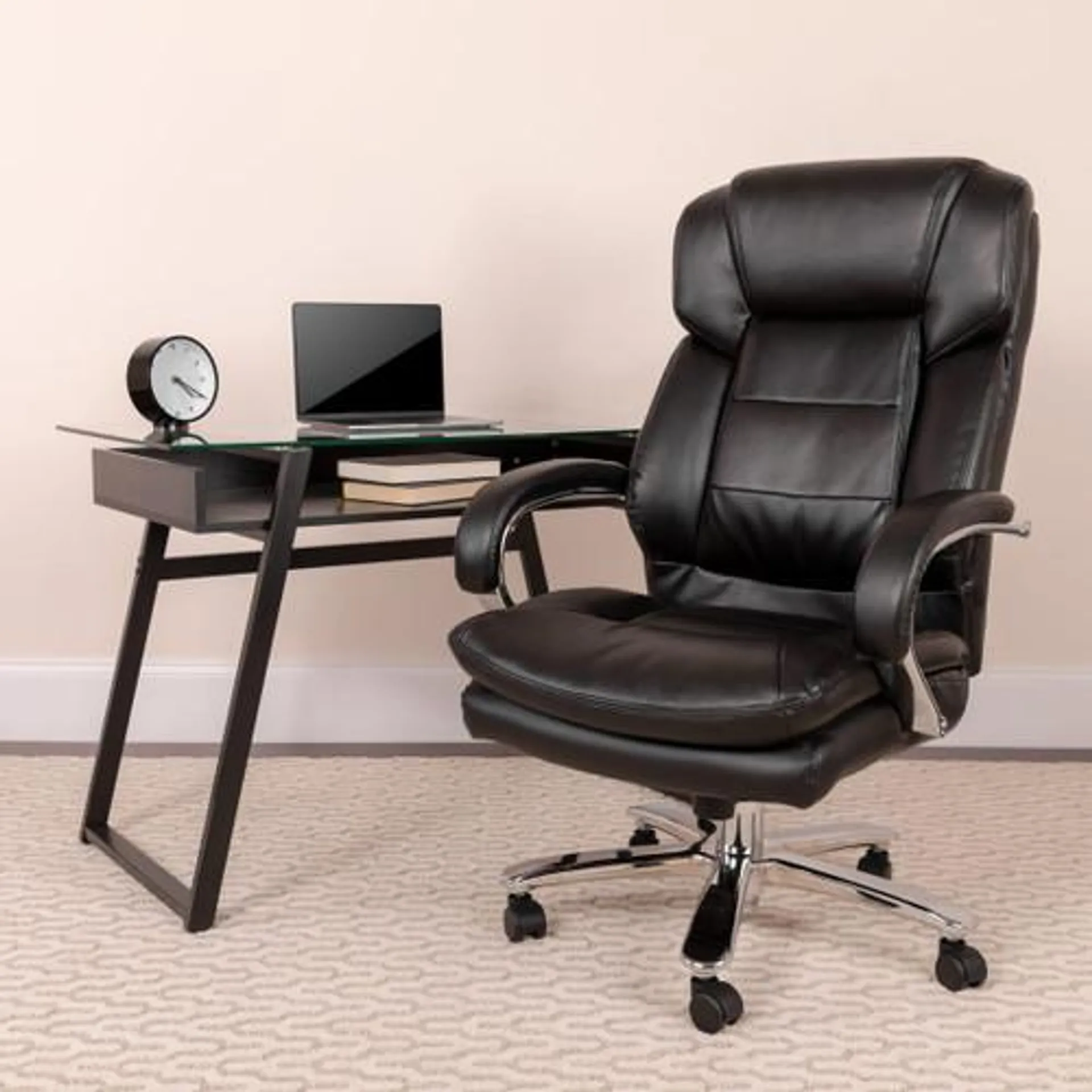 Big & Tall Office Chair | Black LeatherSoft Swivel Executive Desk Chair with Wheels - GO2078LEAGG