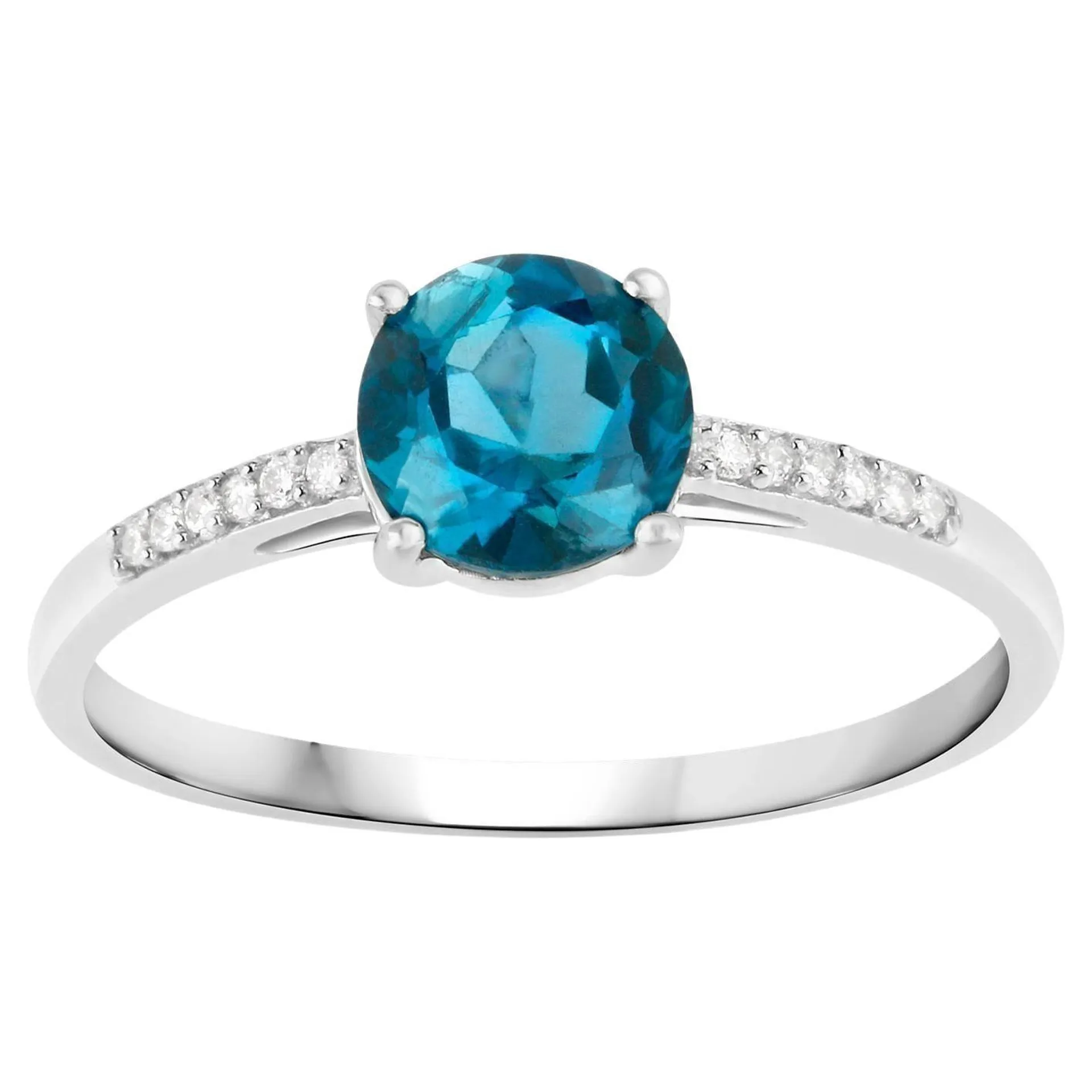 London Blue Topaz Ring With Diamonds 1.05 Carats 14K White Gold