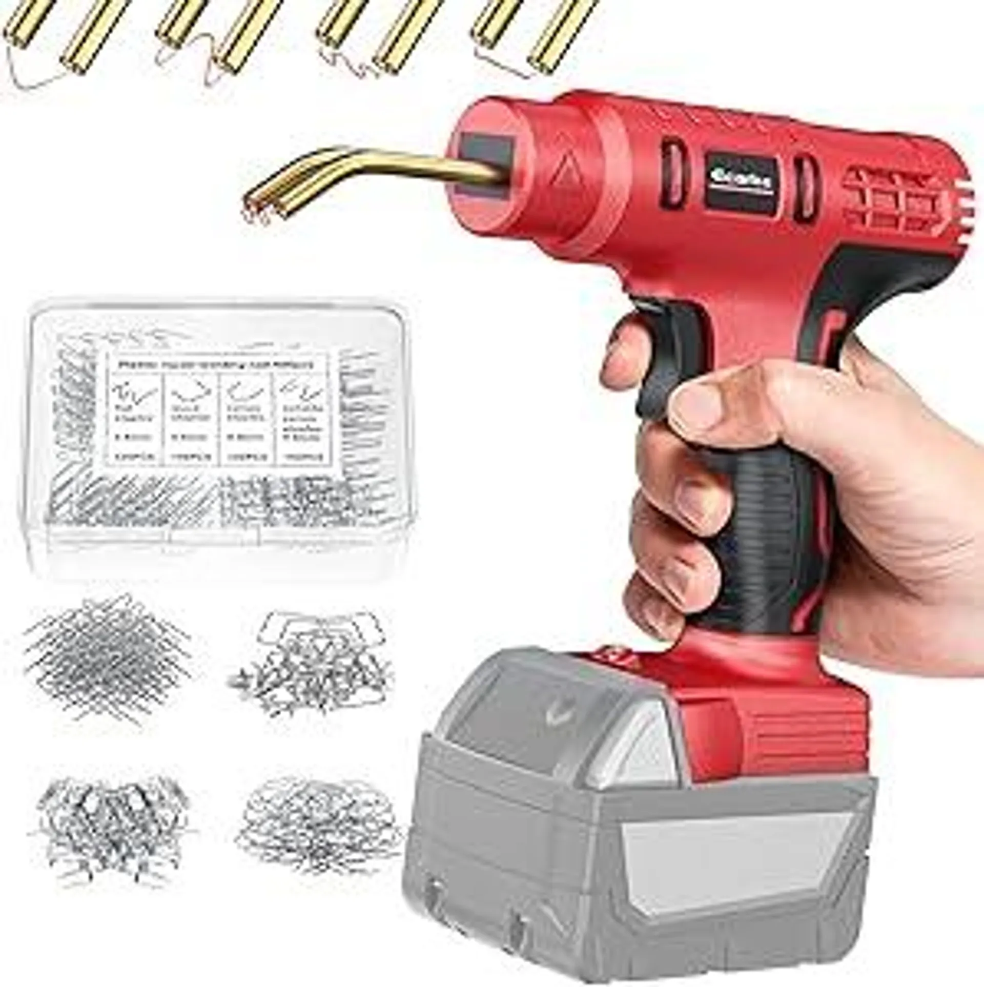 Cordless Plastic Welding Gun for Milwaukee 18v Battery, Ecarke 120W Portable Automotive Tools for Machine Hot Stapler, 4 Types 400 Staples,Plastic Bumper Repair kit for DIYers (Upgrade Elbow Head)