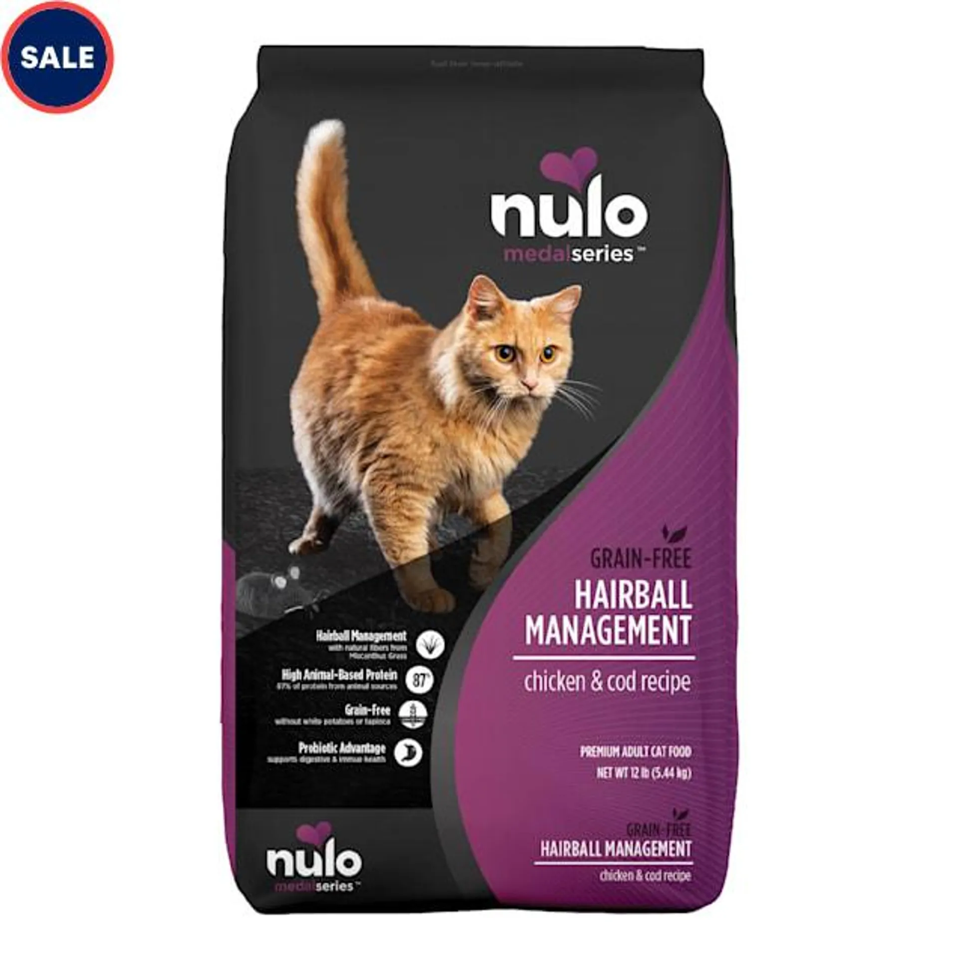 Nulo MedalSeries Grain-Free Chicken & Cod Adult Hairball Management Dry Cat Food, 12 lbs.