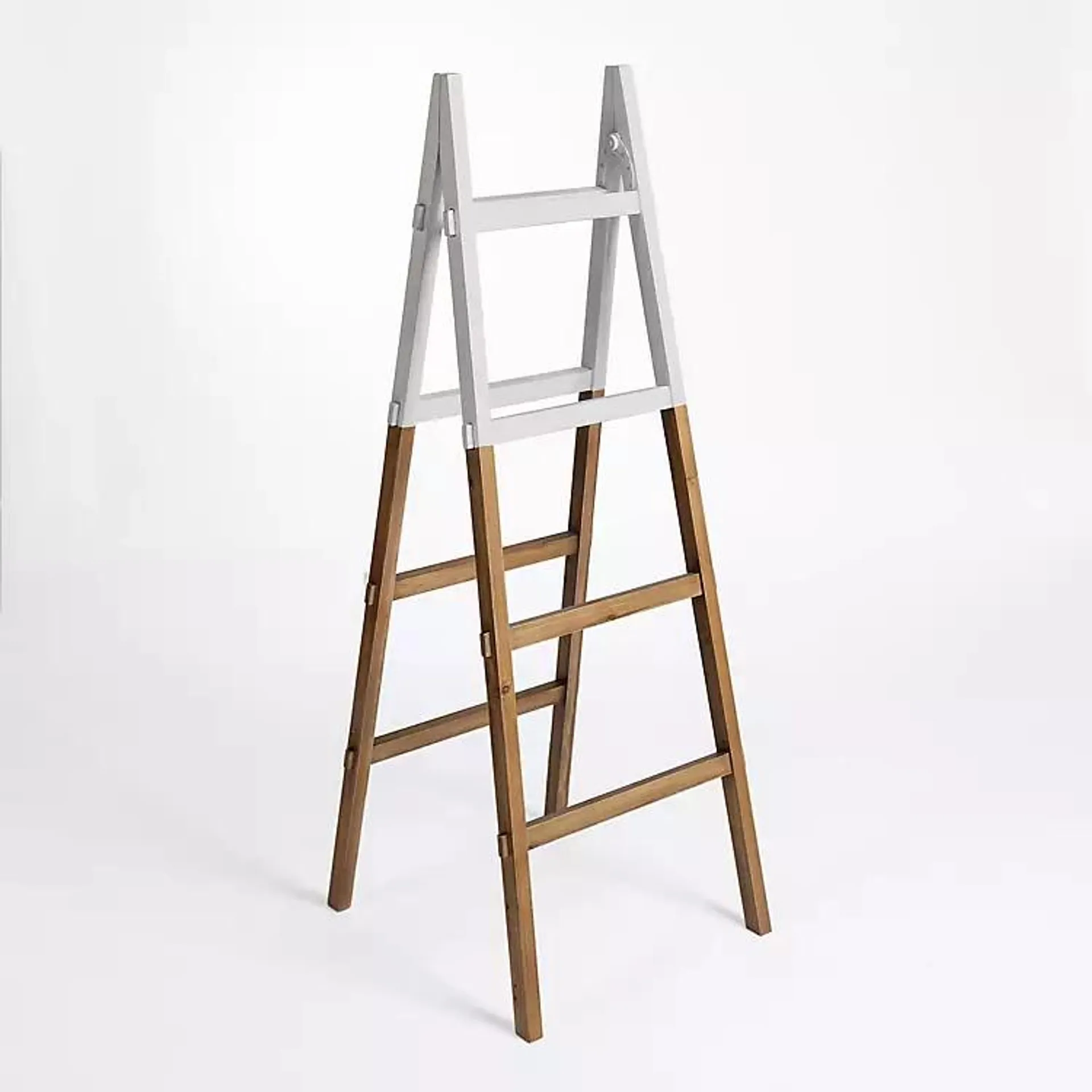 Natural and White Wood Foldable Ladder