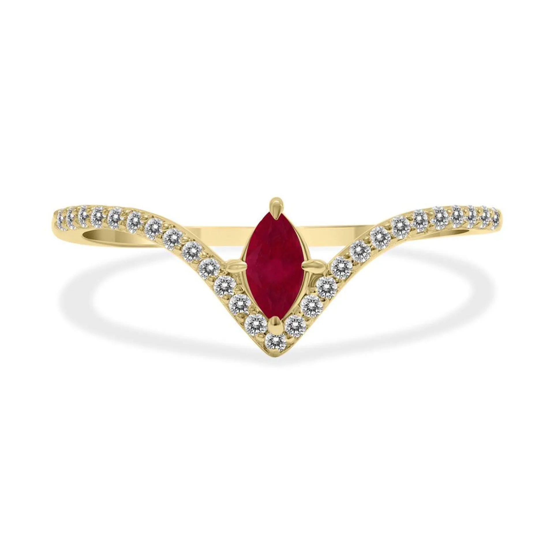 szul.com 1/4 Carat TW Ruby and Diamond V Shape Ring in 10K Yellow Gold