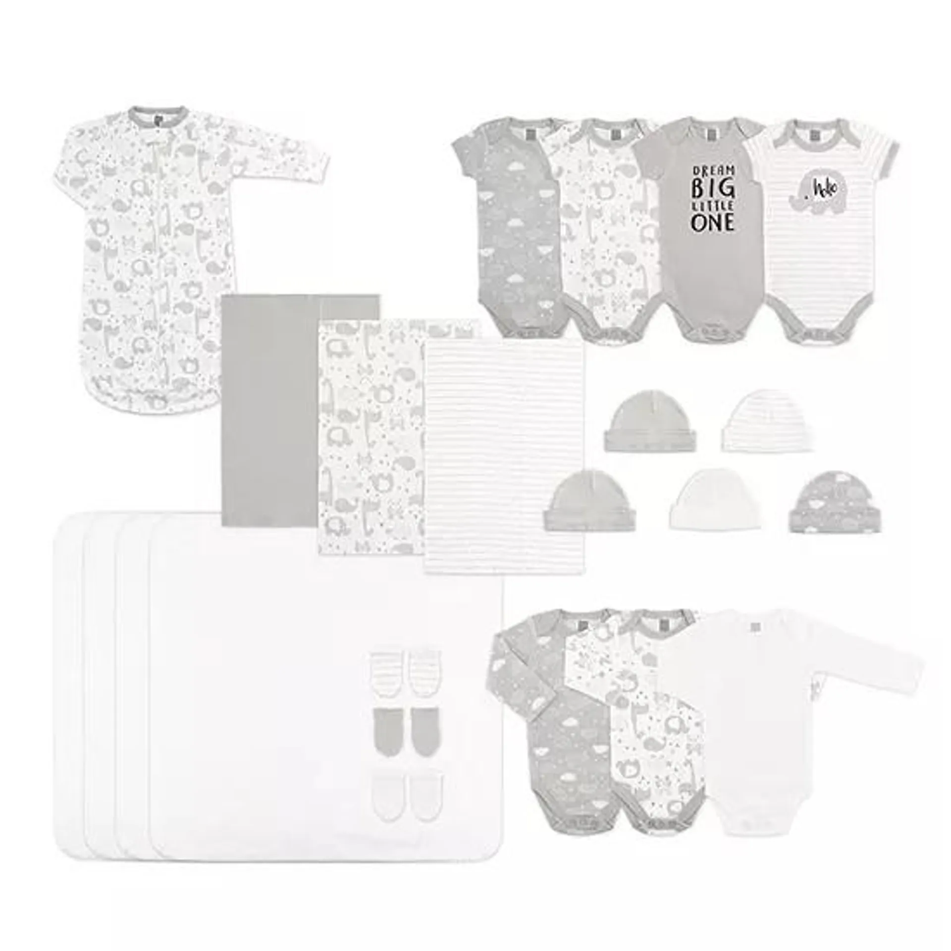 The Peanutshell 0-3m Grey Animals Baby Unisex 23-pc. Baby Clothing Set