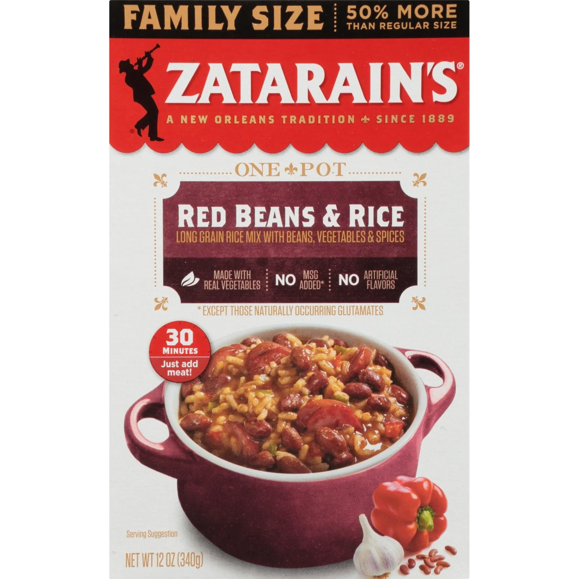 Zatarain's No Artificial Flavors Family Size Red Beans & Rice, 12 oz Box