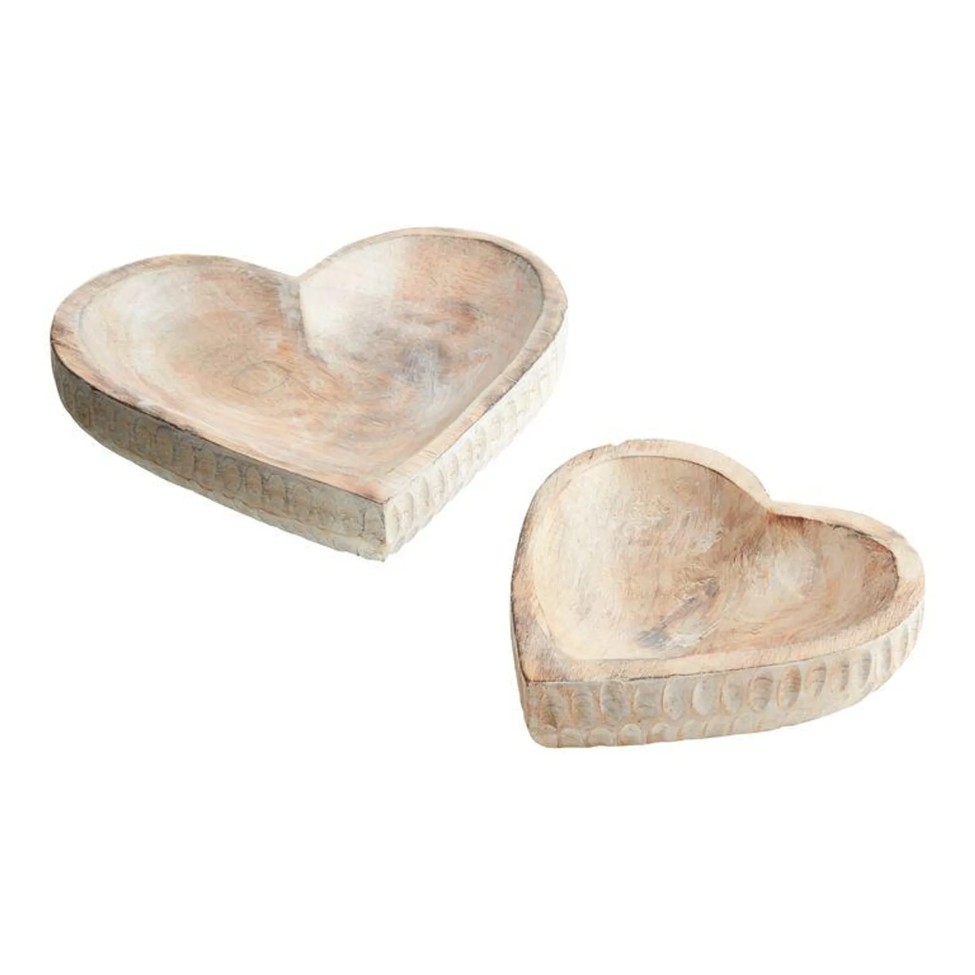 Whitewash Hand Carved Wood Heart Trinket Dish