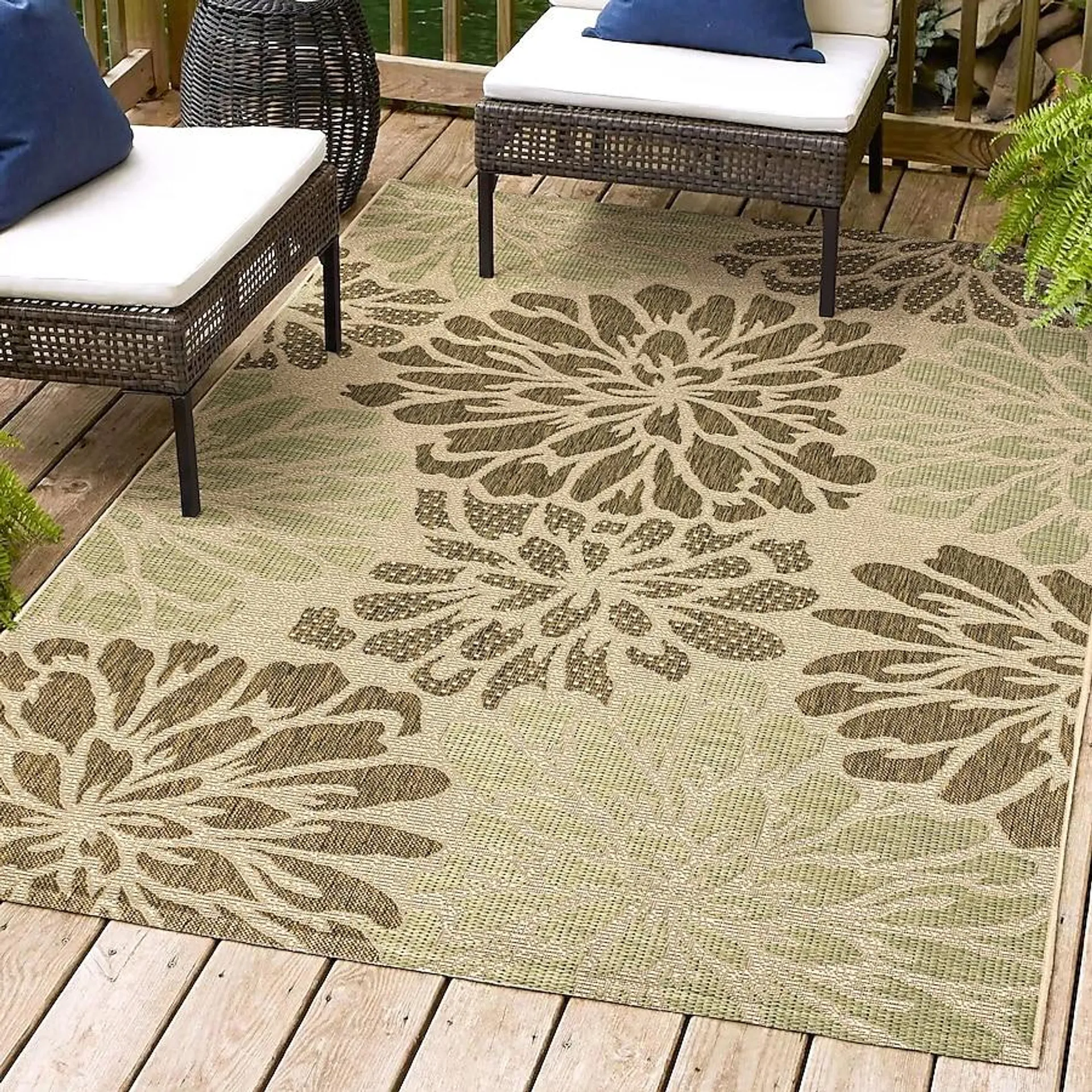 JONATHAN Y Santa Monica Zinnia Textured Weave Floral 8 x 10 (ft) Loomed Polypropylene Sage/Brown Rectangular Indoor/Outdoor Floral/Botanical Coastal Area rug