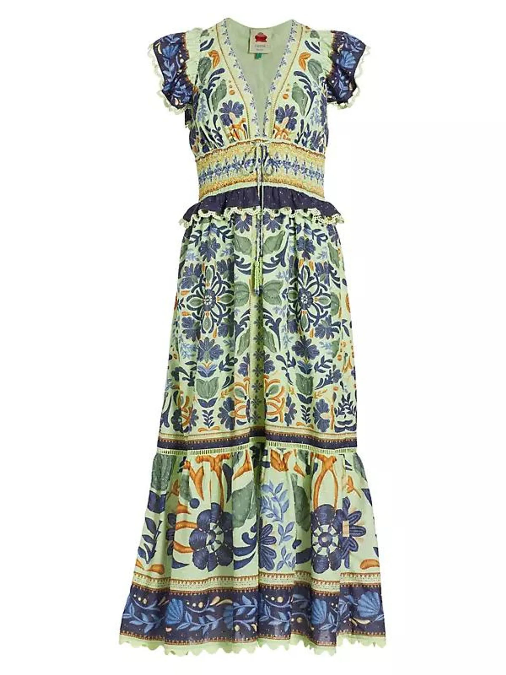Ocean Tapestry Suzani Cotton Midi-Dress