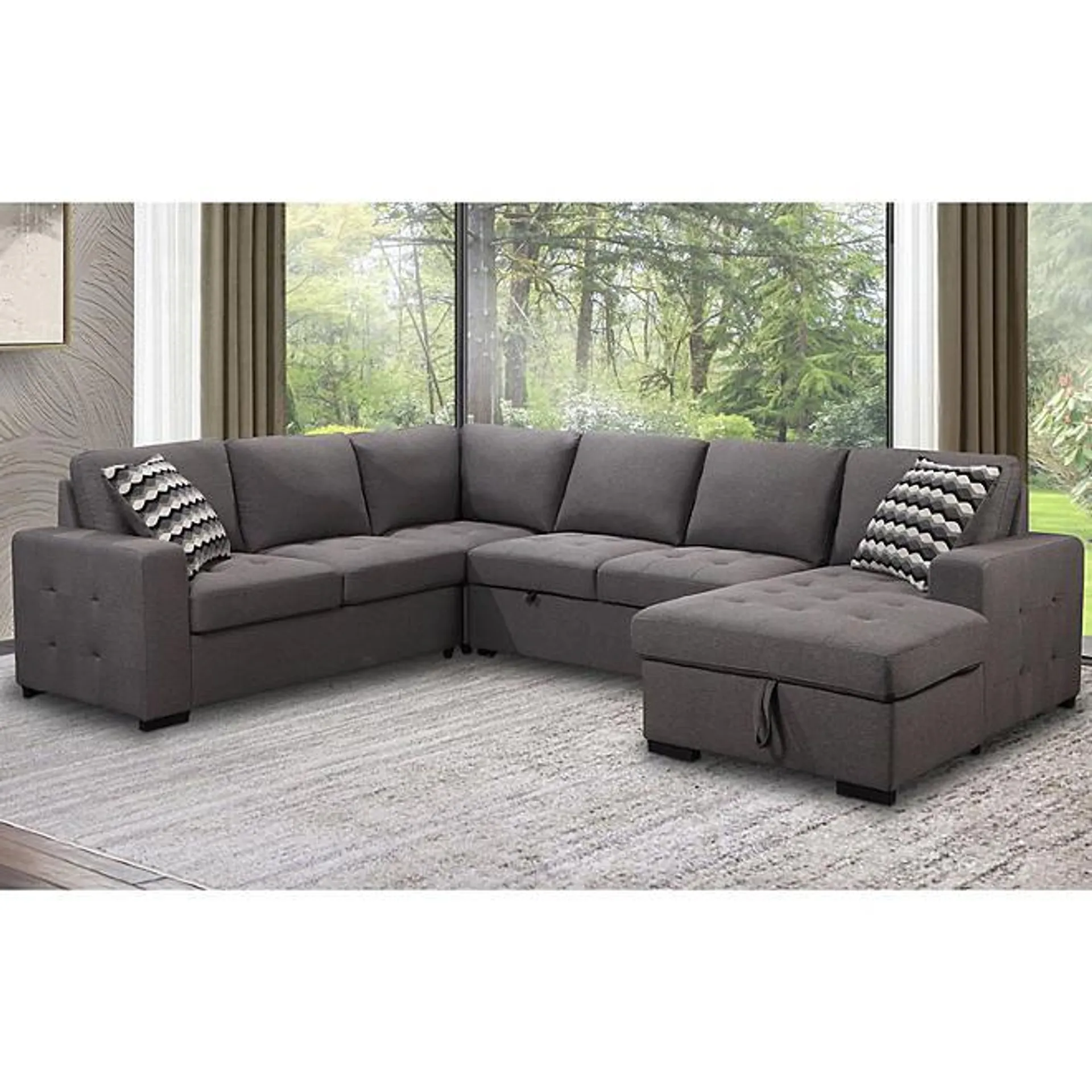 Dylan Stain-Resistant 6-Seater Sectional With Storage And Pullout Bed