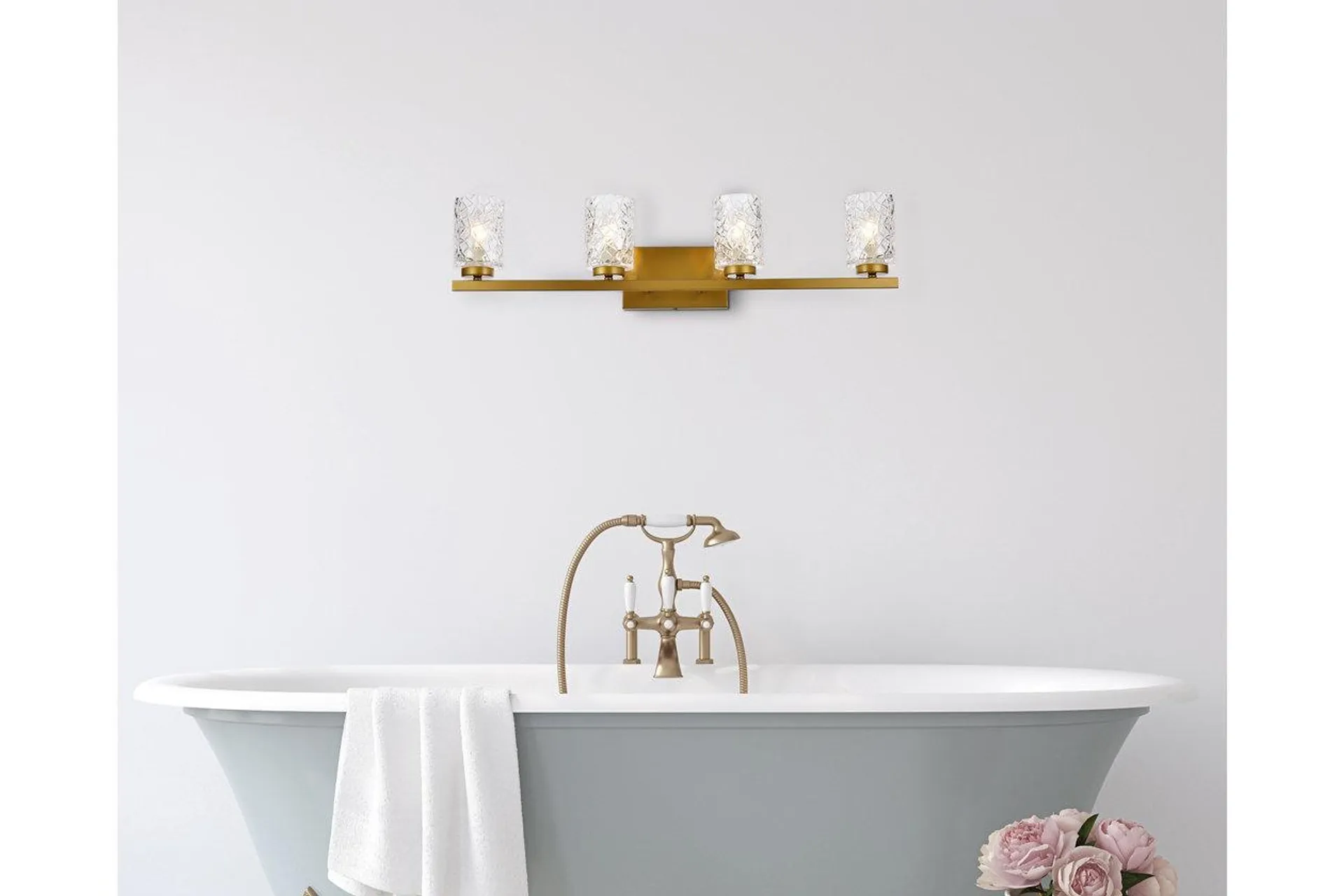 Cassie 4 Lights Bath Sconce In Brass w/ Clear Shade