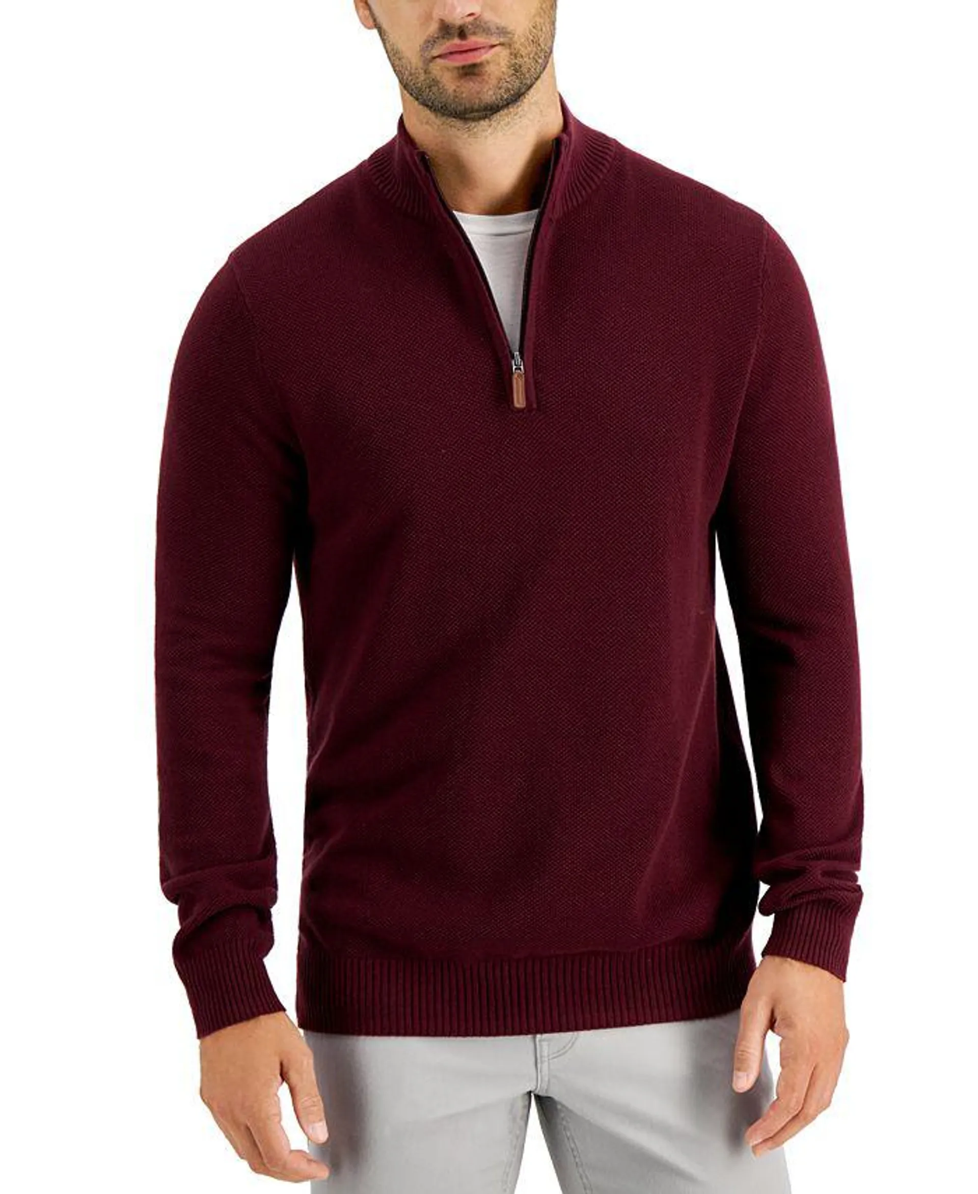 Men's Quarter-Zip Textured Cotton Sweater, Created for Macy's