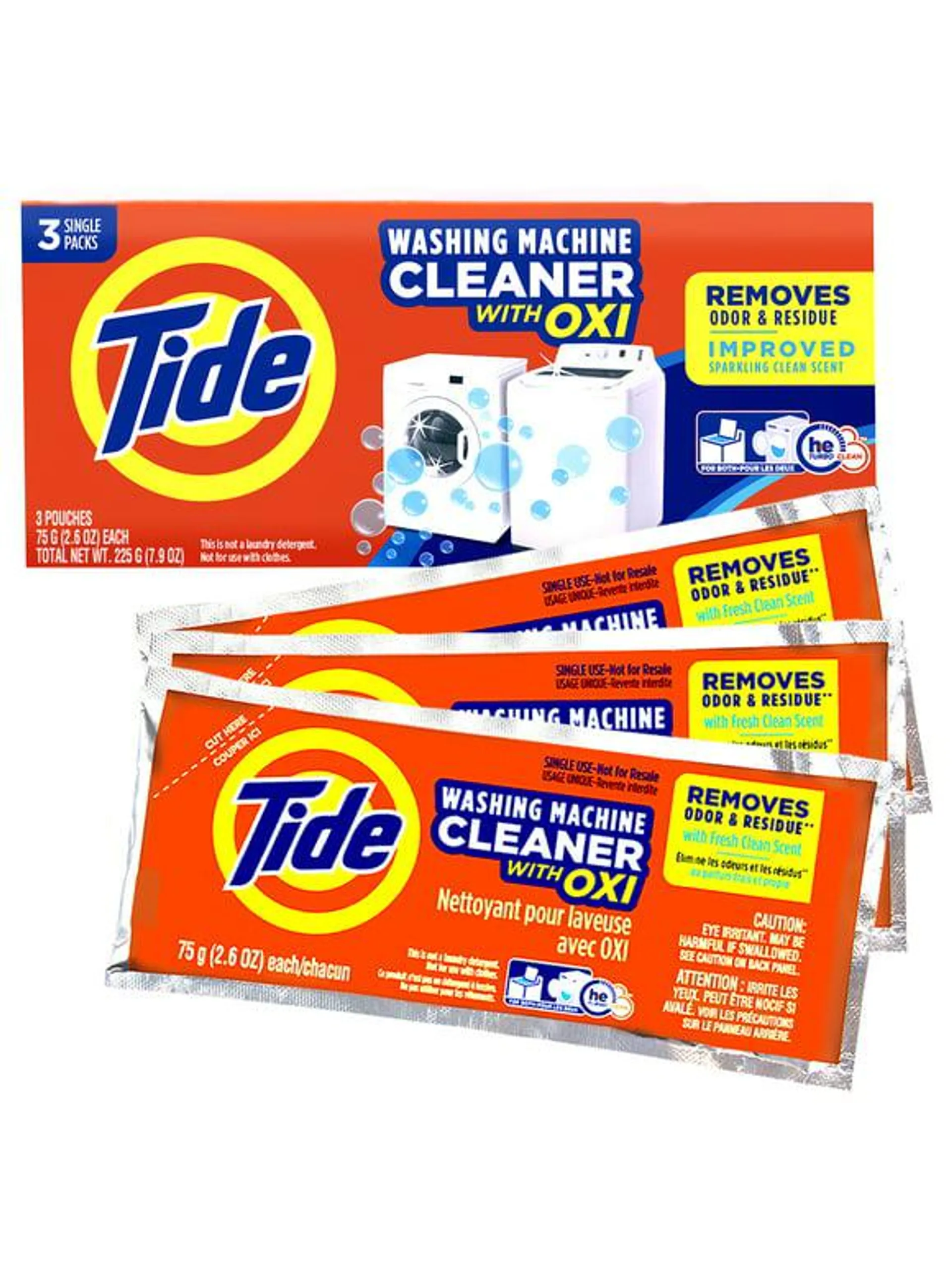 Tide Washing Machine Cleaner with Oxi Powder, Odor Eliminator and Residue Remover, 3 Count