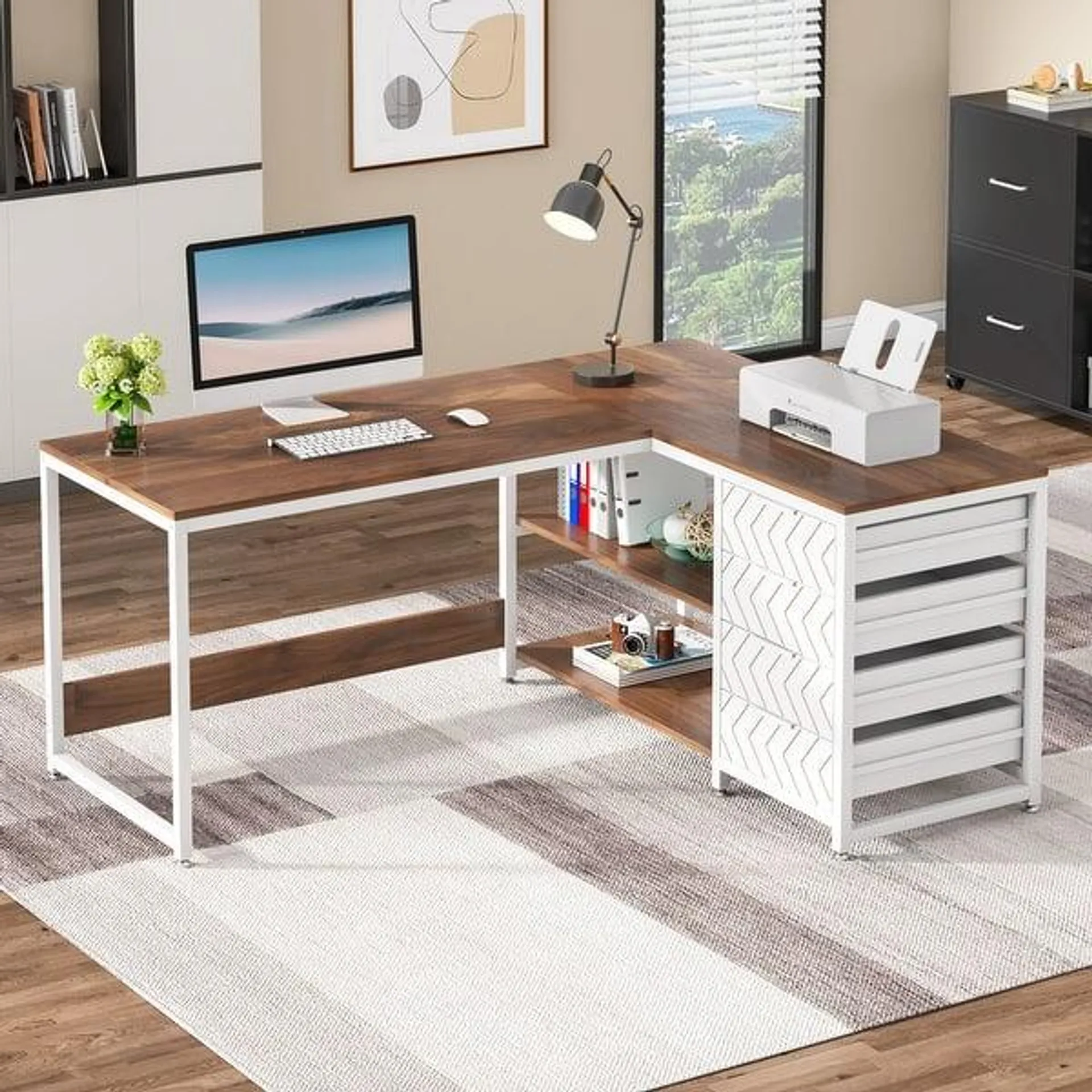 Reversible L-Shaped Office Desk Computer Desk Sturdy Writing Table Workstation