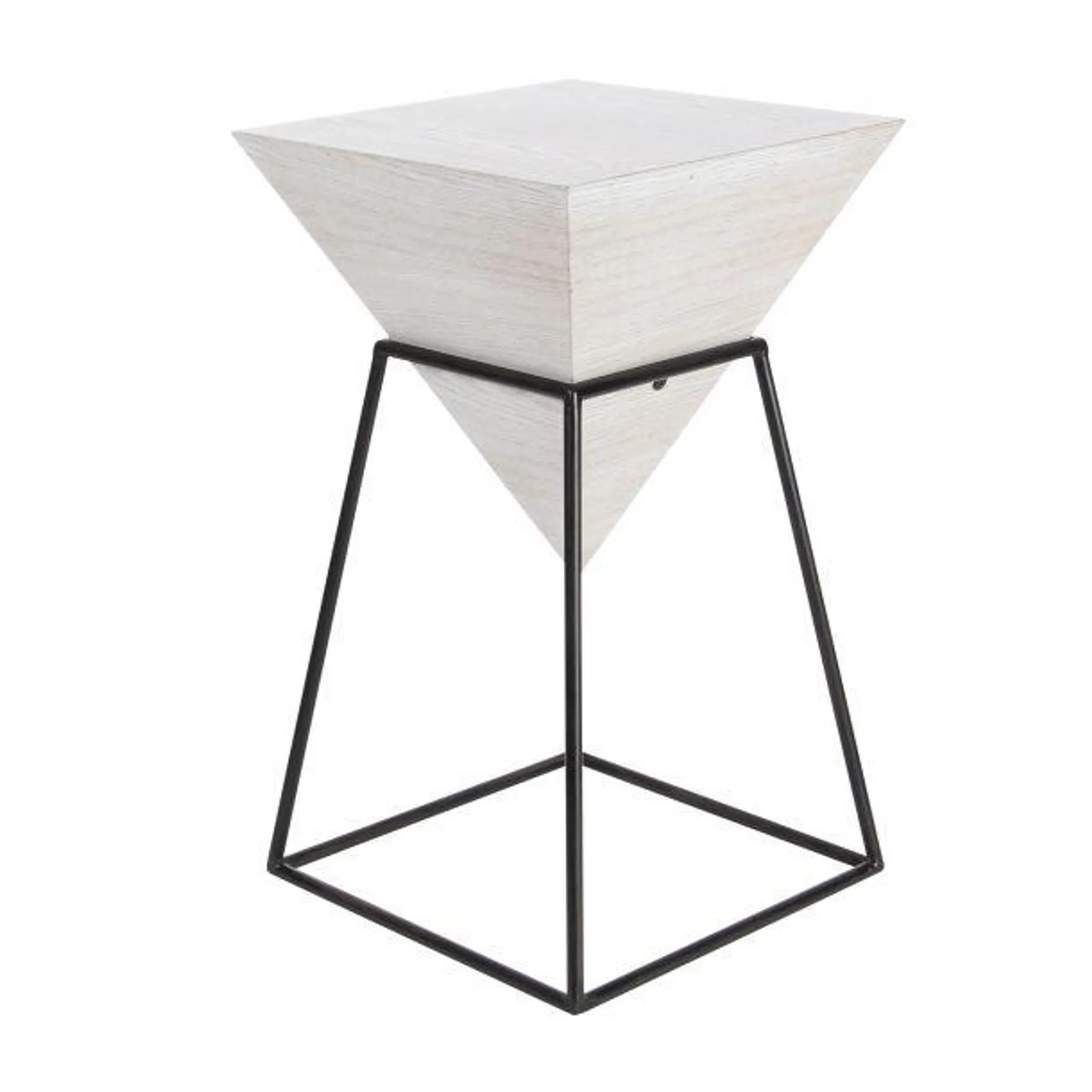 Modern 14" Wood End Table with Black Metal Stand by Marisol + Daisy - White