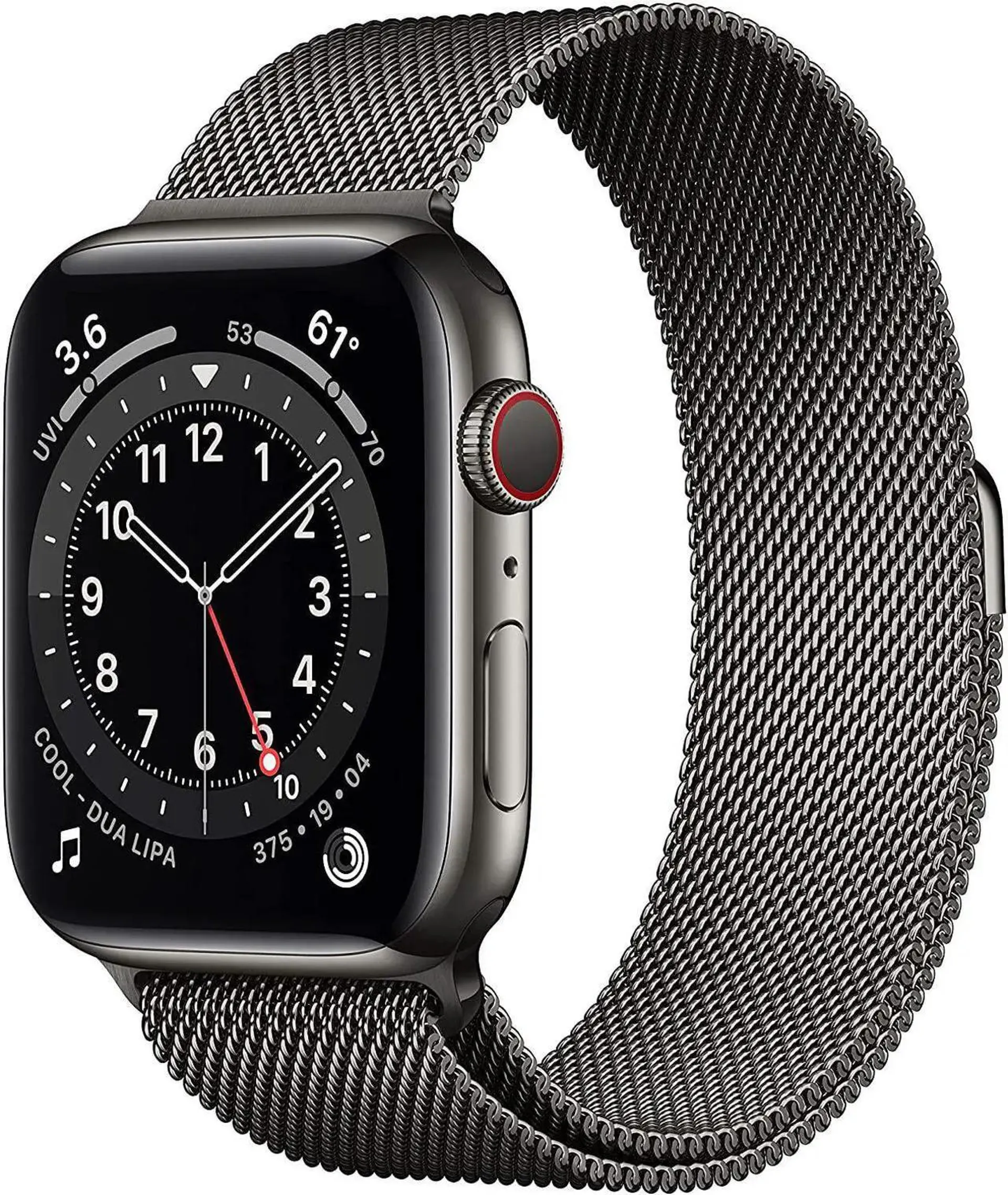 Apple Watch Series 6 44mm Graphite Stainless Steel Case with Silver Milanese Loop Band GPS + Cellular M07R3LL/A