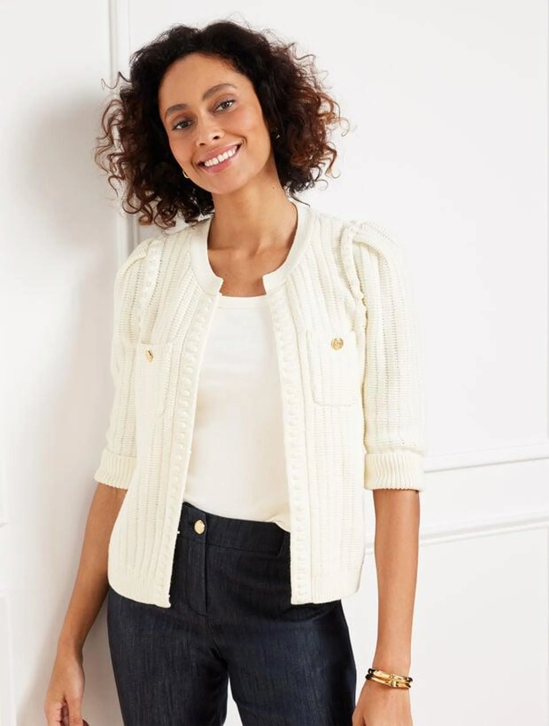 Textured Elbow Sleeve Cardigan