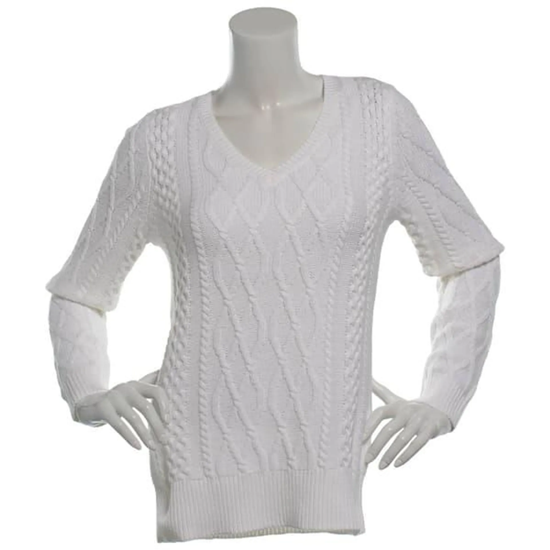 Plus Size Preswick & Moore® Solid Cable Knit V-Neck Sweater