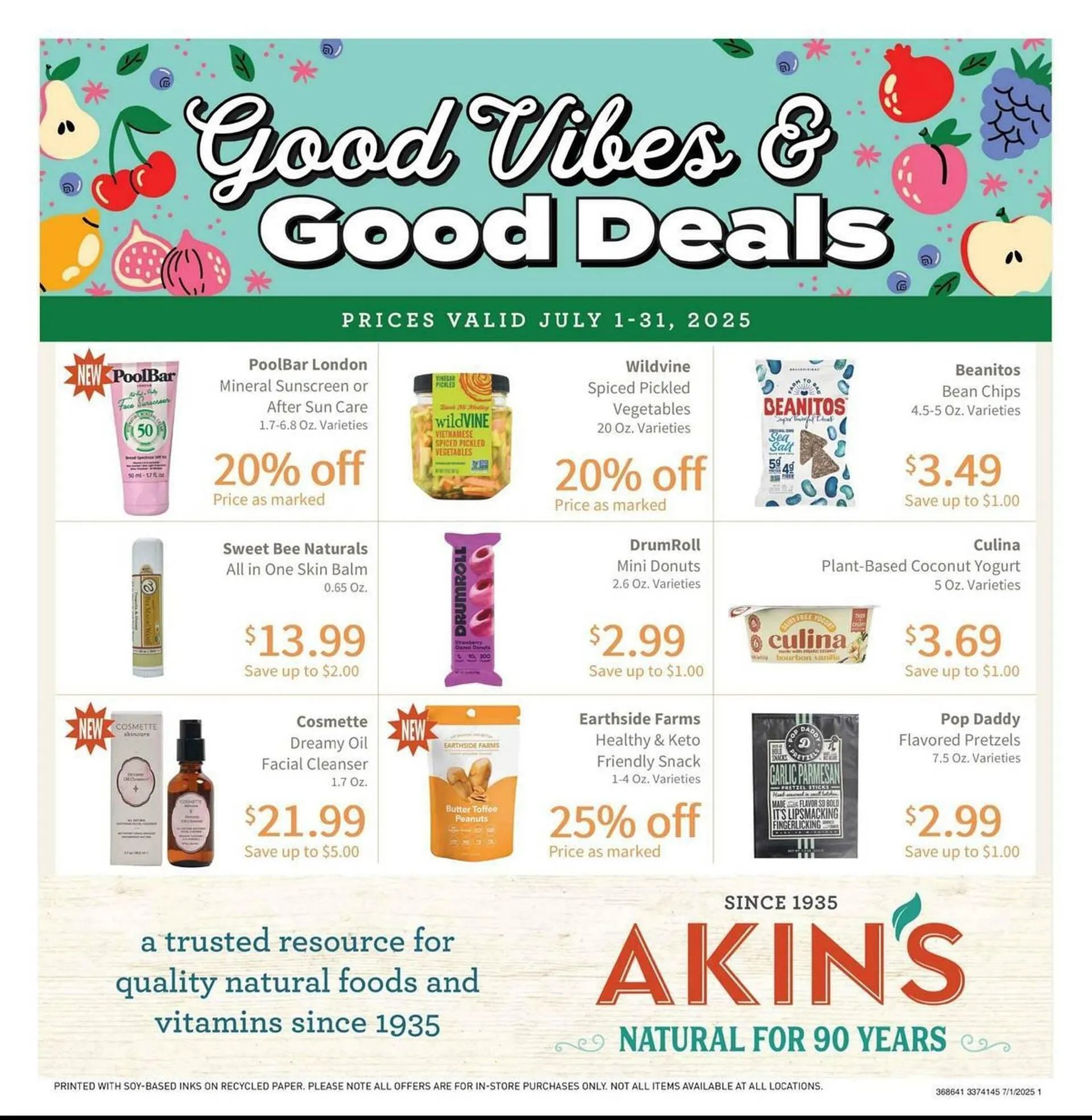 Weekly ad Akin's Natural Foods Weekly Ad from July 1 to July 31 2025 - Page 1