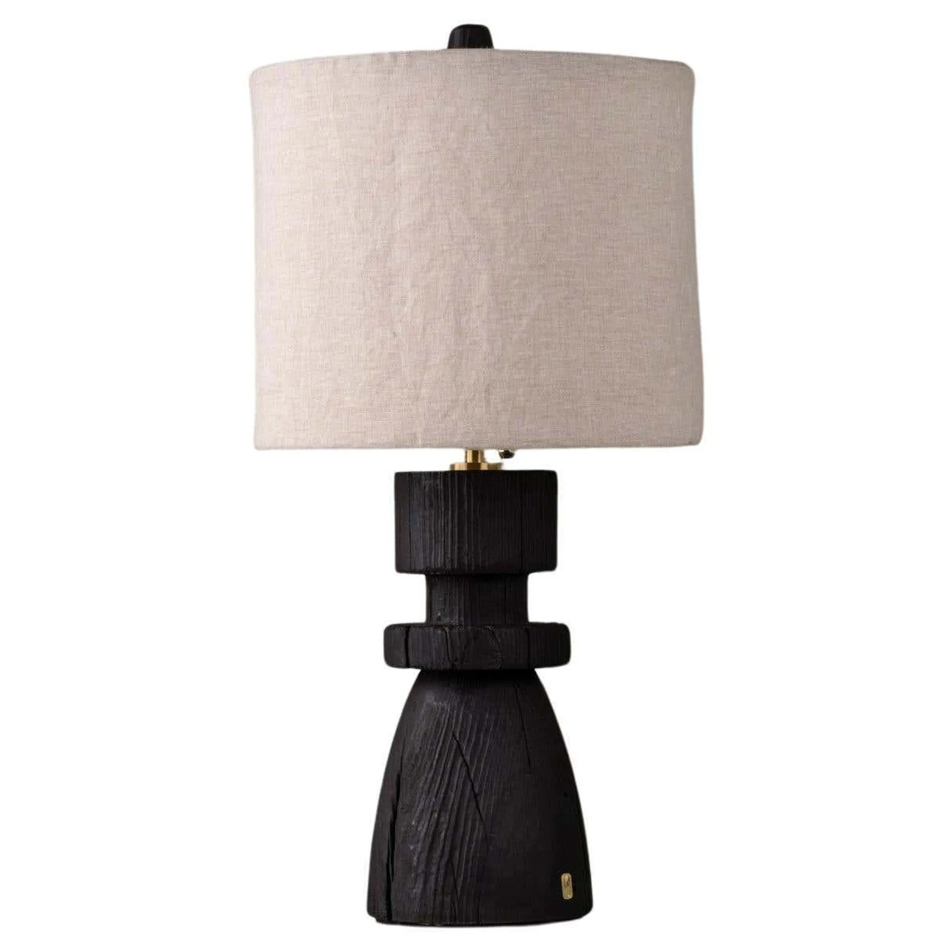 Sculptural Table Lamp Mezquite Burned Wood Flexible Natural Linen Shade