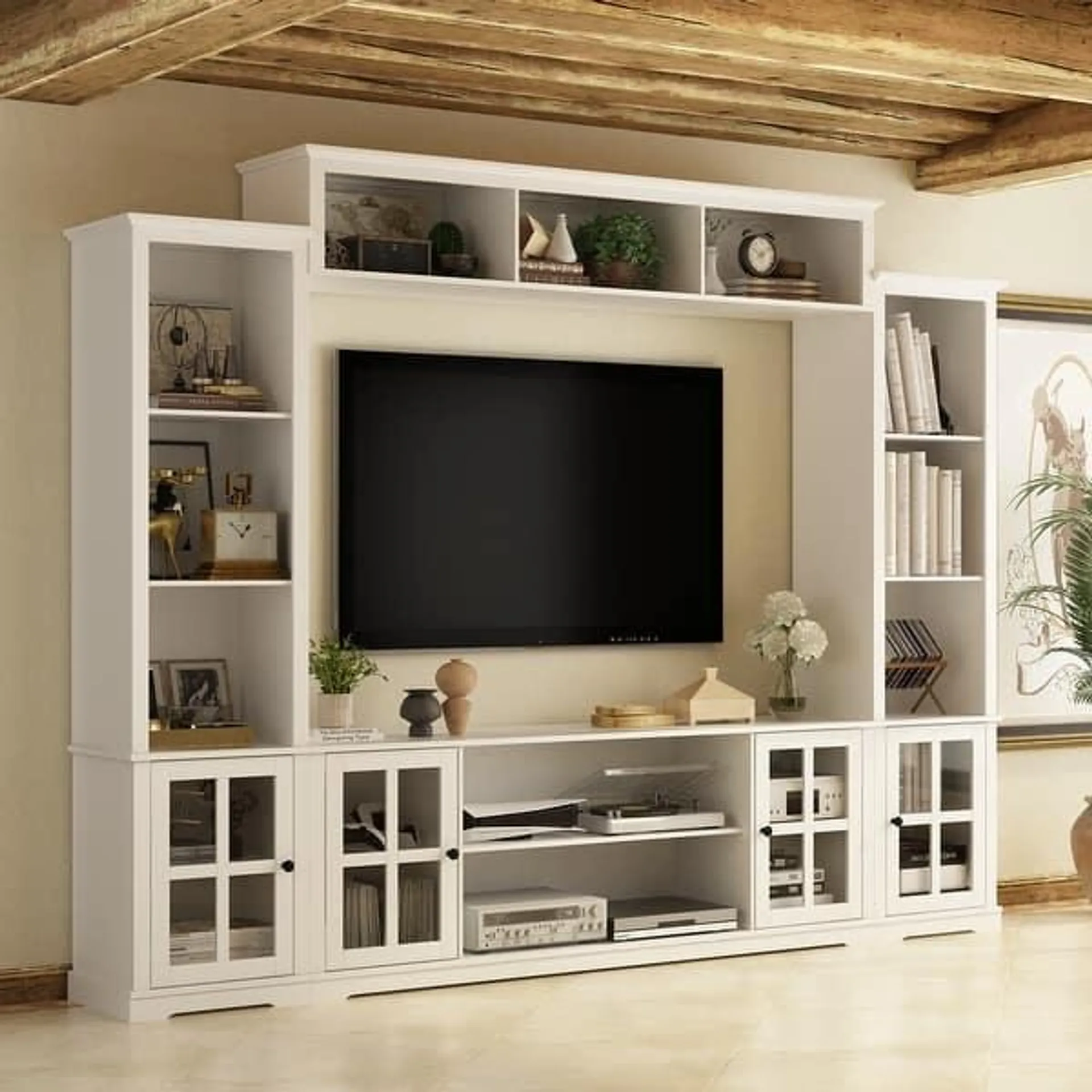 Large Modern Wood Entrainment Centers in White TV Stand Wall Cabinet