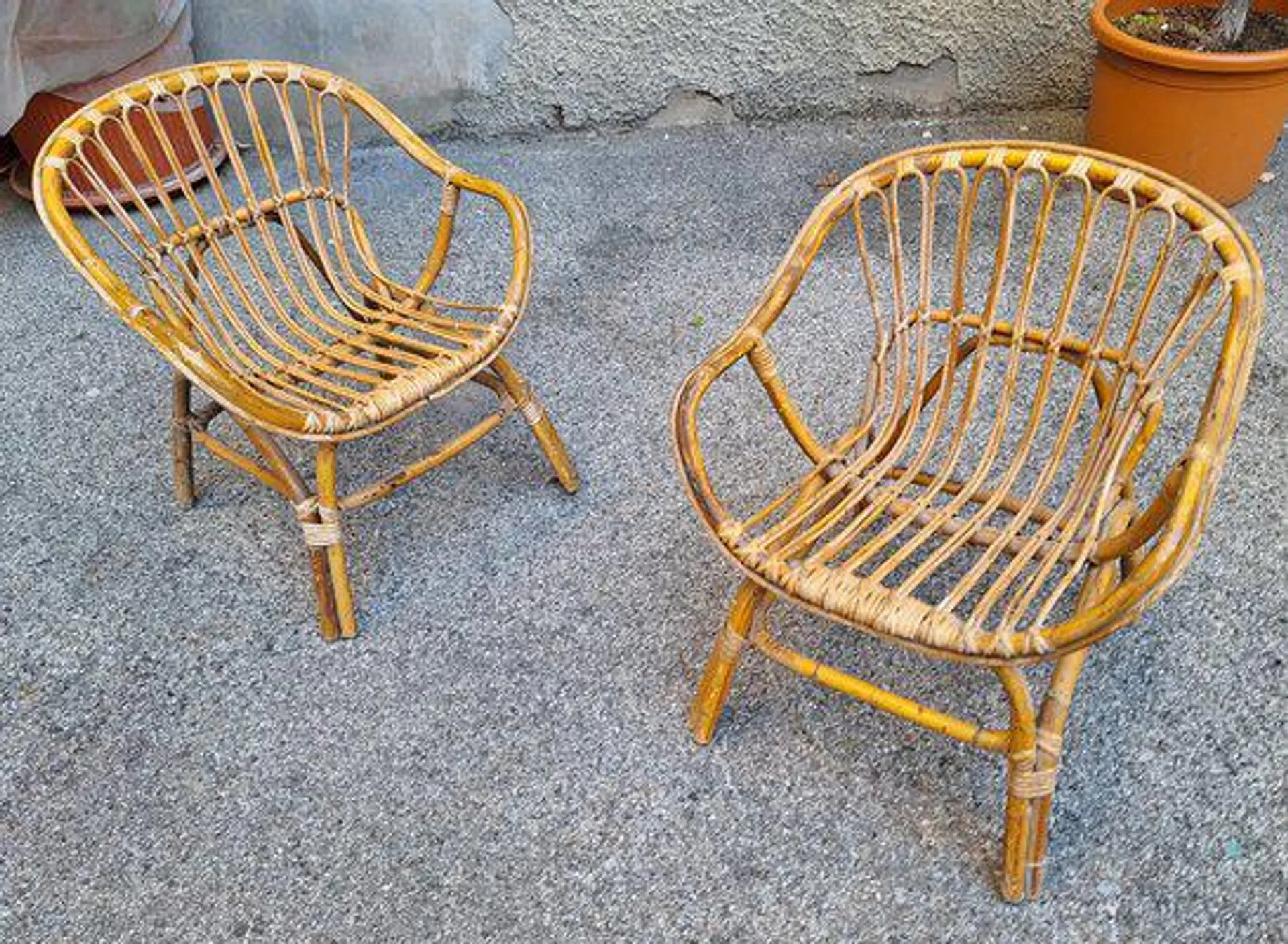 Armchairs in Malacca and Bamboo, 1950s, Set of 2