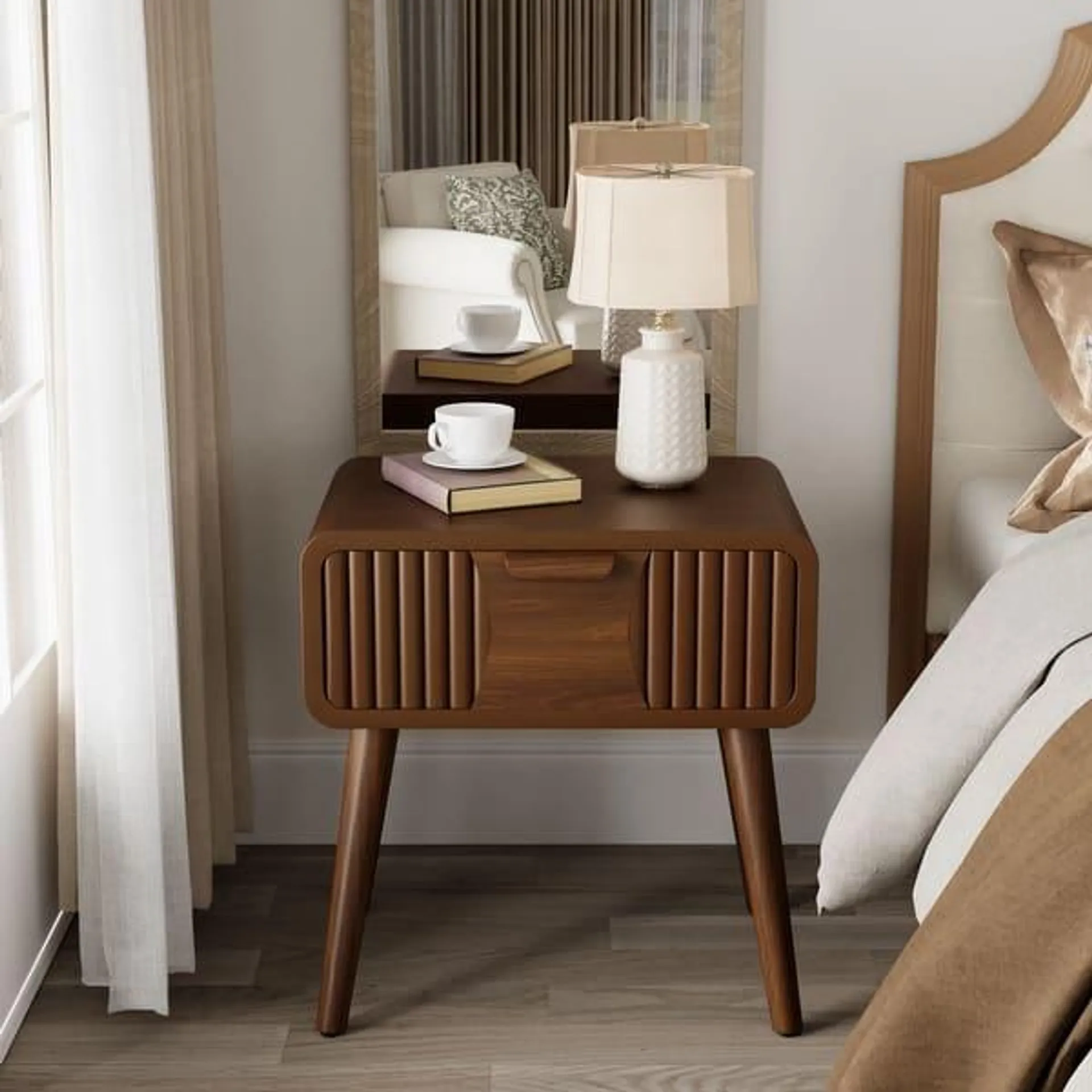 COSIEST Modern Brown Nightstands with Drawers