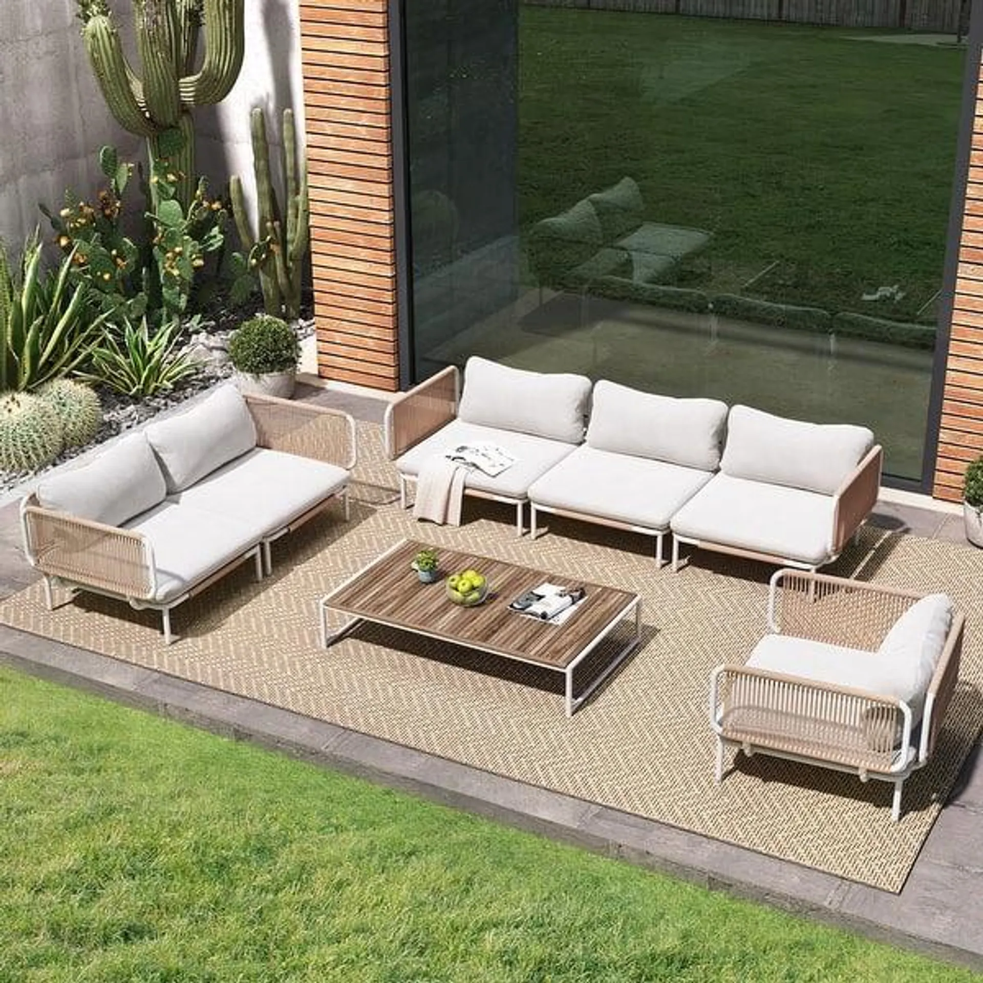 Outdoor Cushioned Sectional Sofa Chat Set Patio Furniture Conversation Set, Free Combination