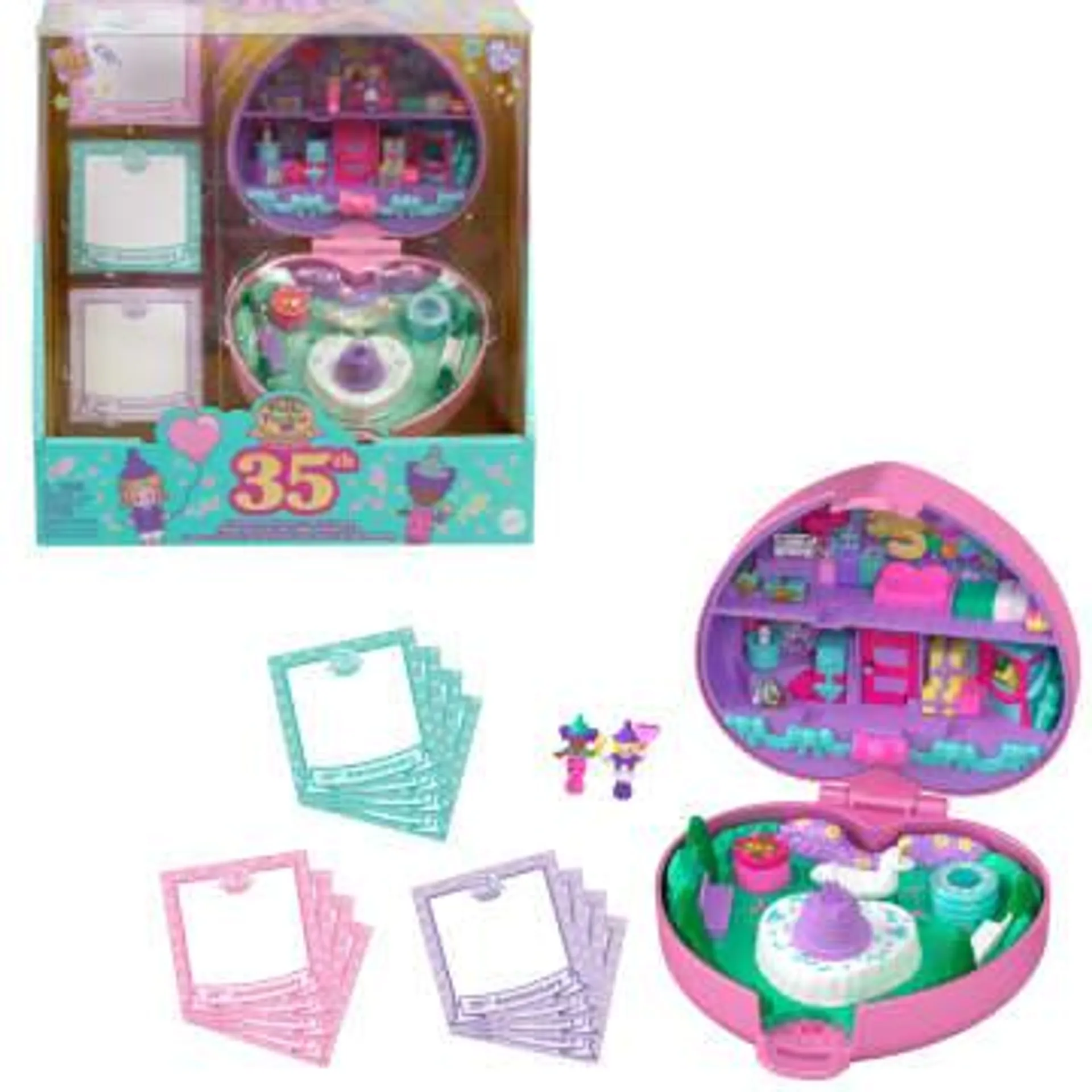 Polly Pocket Dolls And Playset, Collector Heritage Compact, 35Th Birthday Partytime Stamper