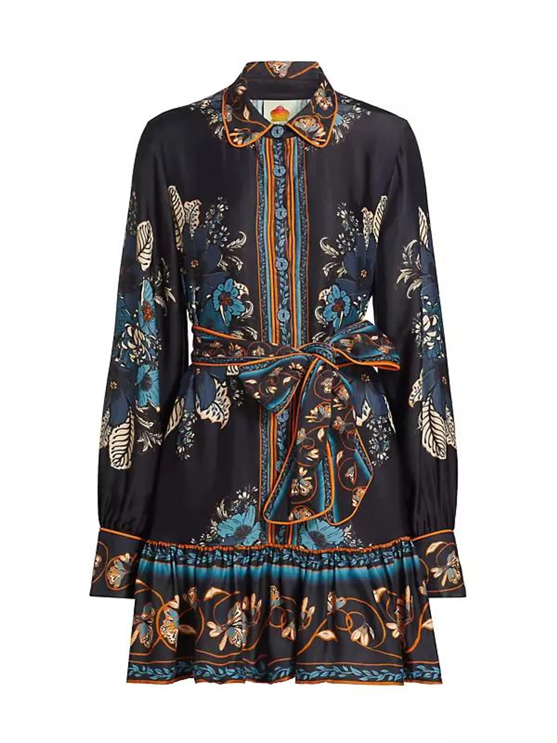 Blossom Tapestry Satin Mini Shirtdress