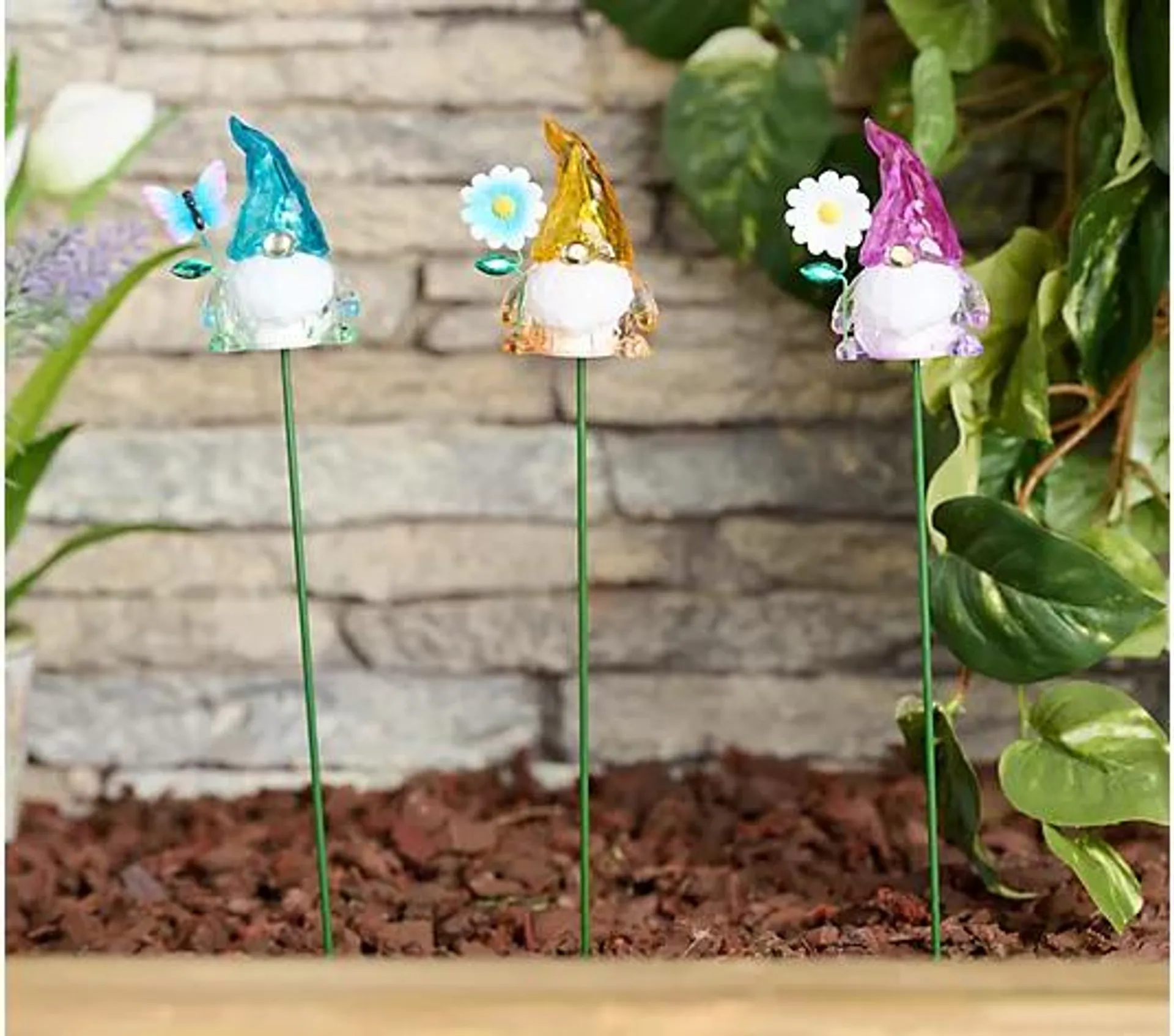 Plow & Hearth Set of 3 16" Acrylic Gnome Plant Picks