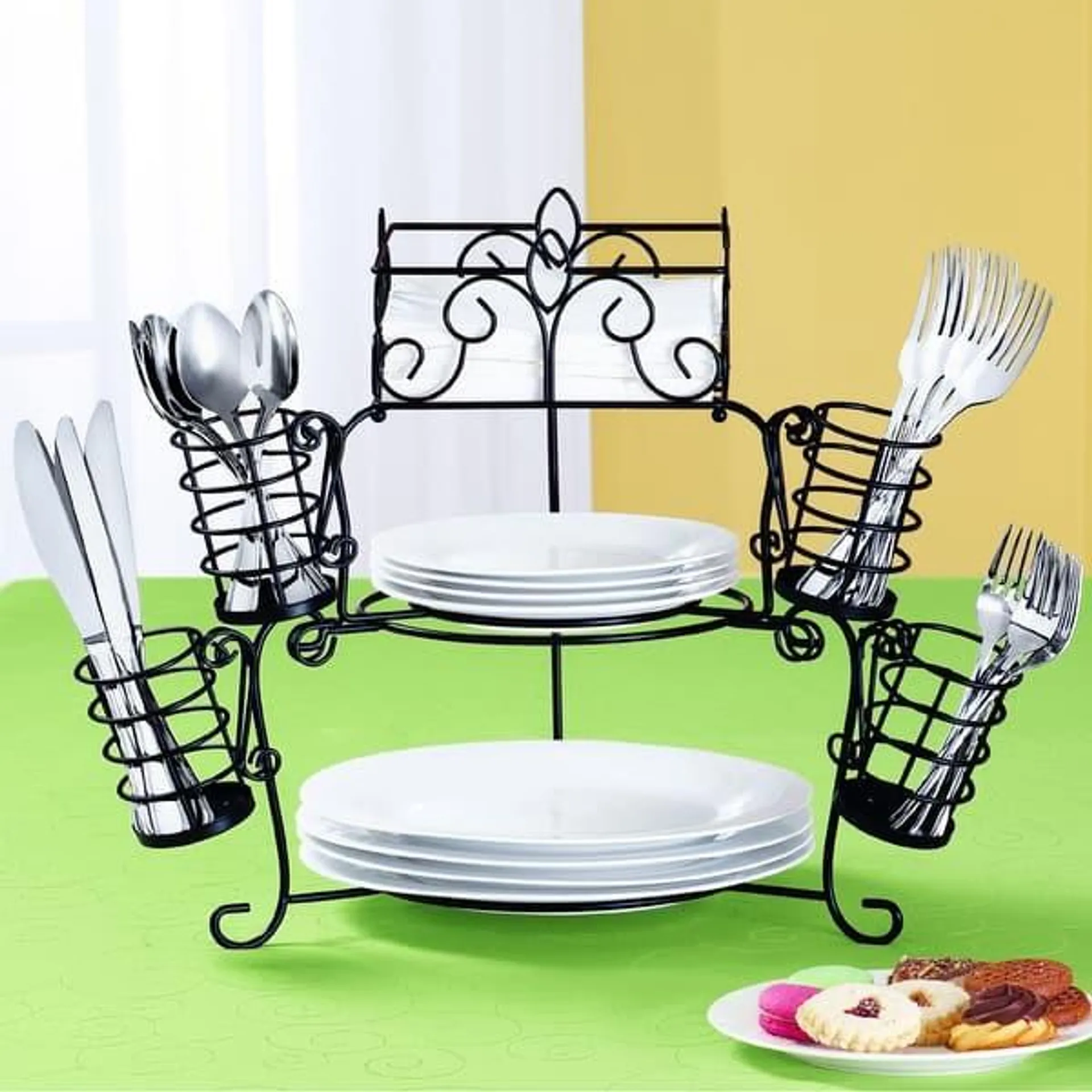 7-Piece Buffet Organizer with Napkin and Utensil Holders - 14.250 x 14.250 x 8.500