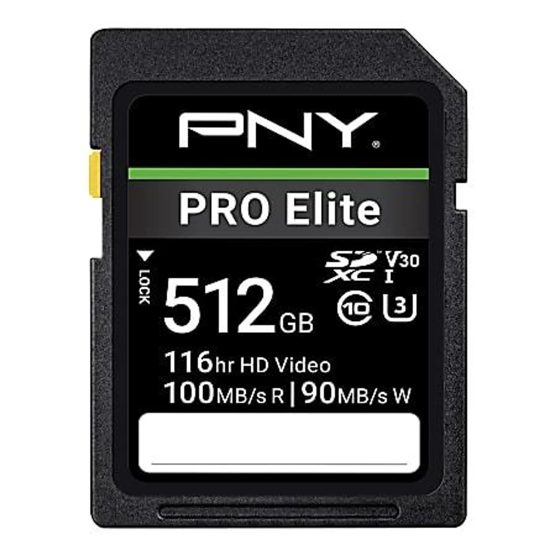 PNY PRO Elite Class 10 U3 V30 SD Flash Memory Card, 512GB