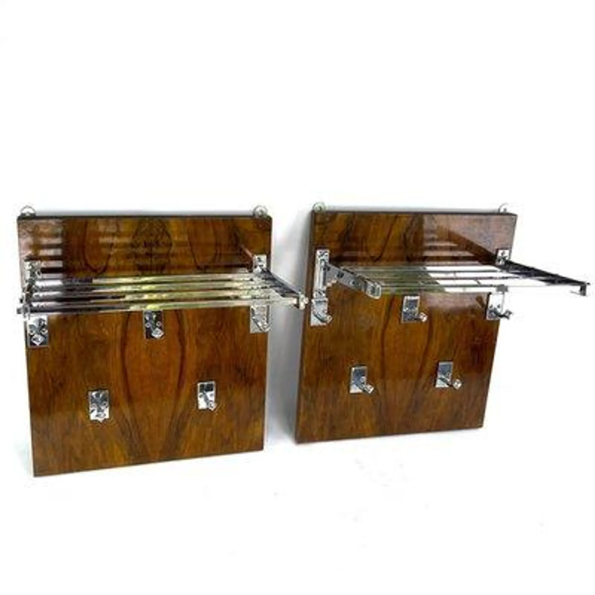 Art Deco Wall Coat Rack in Chrome & Wood, 1930s, Set of 2