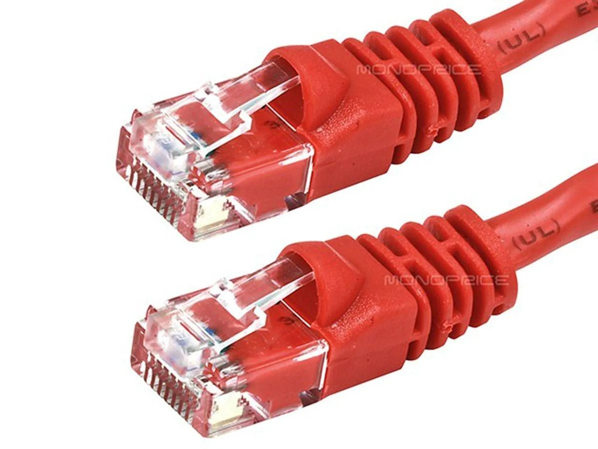 Monoprice Cat5e 7ft Red Crossover Patch Cable, UTP, 24AWG, 350MHz, Pure Bare Copper, Snagless RJ45, Fullboot Series Ethernet Cable