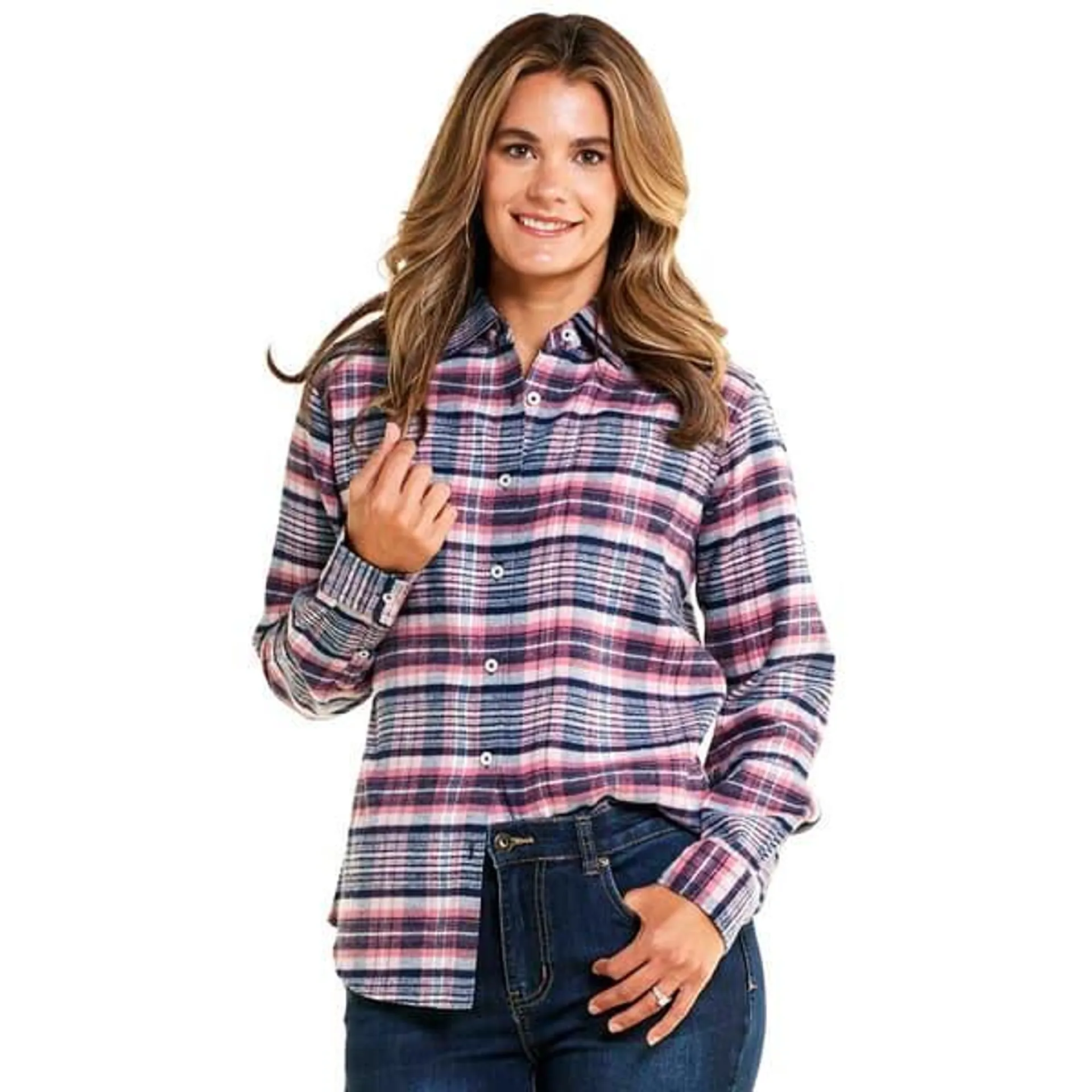 Womens Mountain Ridge Long Sleeve Rose Flannel Button Down