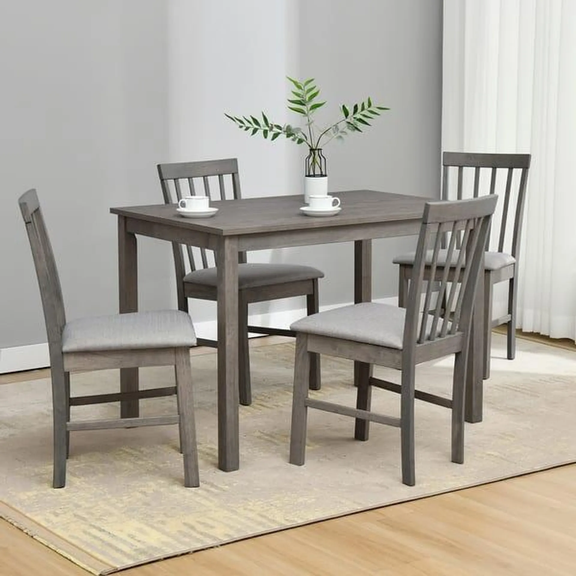 5-Piece Farmhouse Wooden Dining Room Set (1 Table+ 4 Slat Back Chairs)