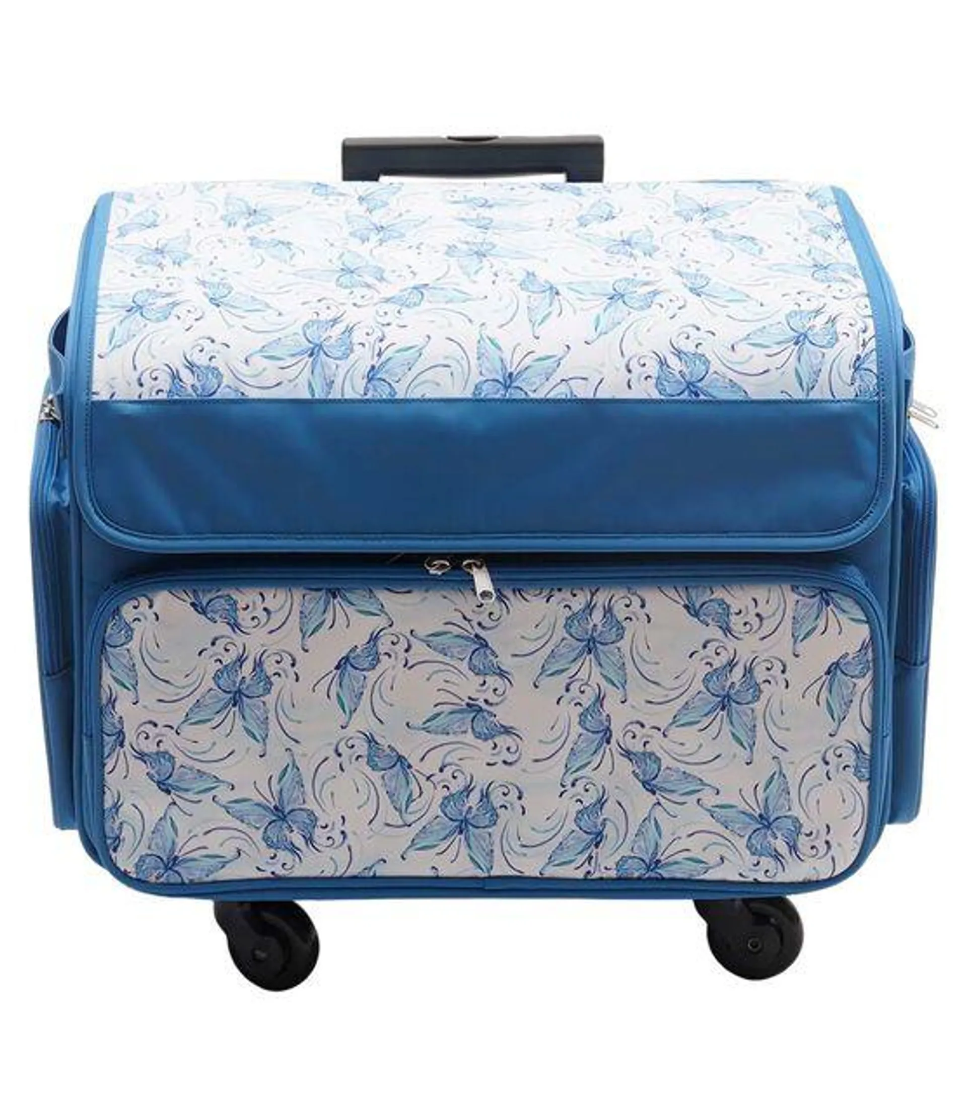 13" x 18" Blue Butterfly Rolling Sewing Storage Tote by Top Notch