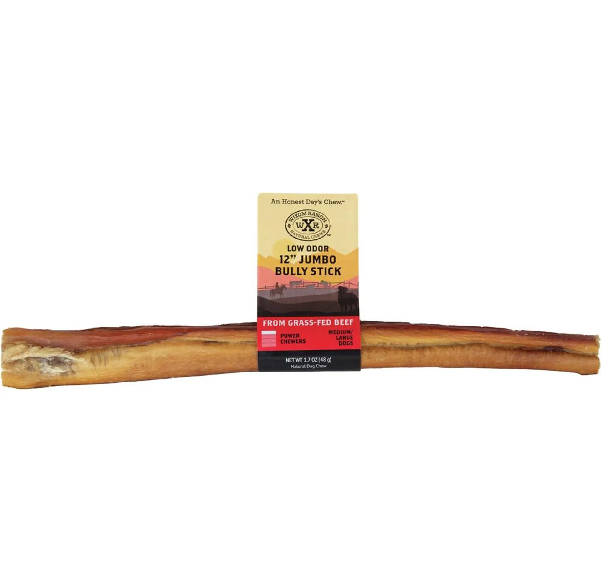 Wixom Ranch Natural Chews Low Odor Jumbo Bully Stick, 12 Inches